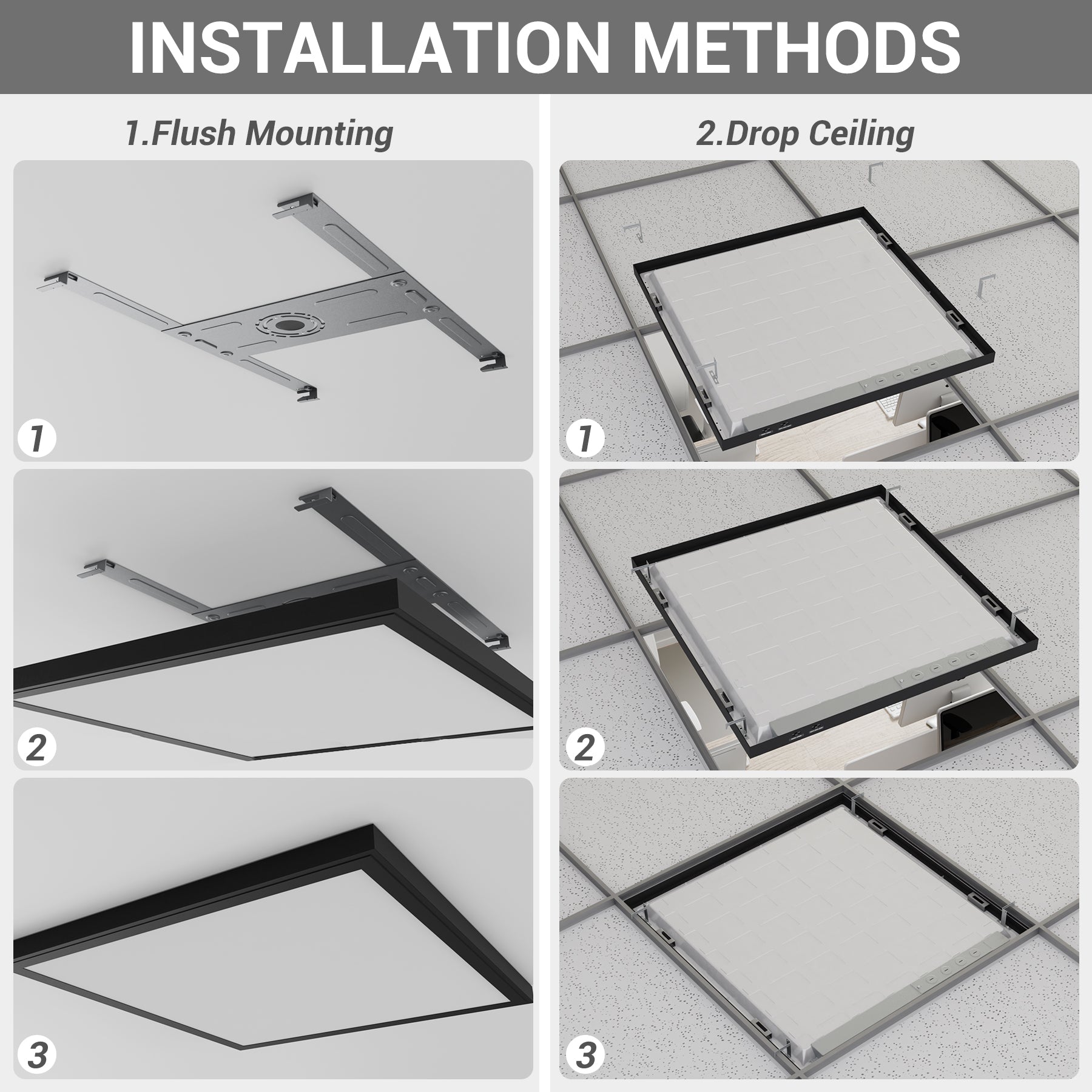 2 ft. x 2 ft. 4200 Lumen LED Flat Panel Ceiling Flush Mount Light, Black/White, 2-Pack