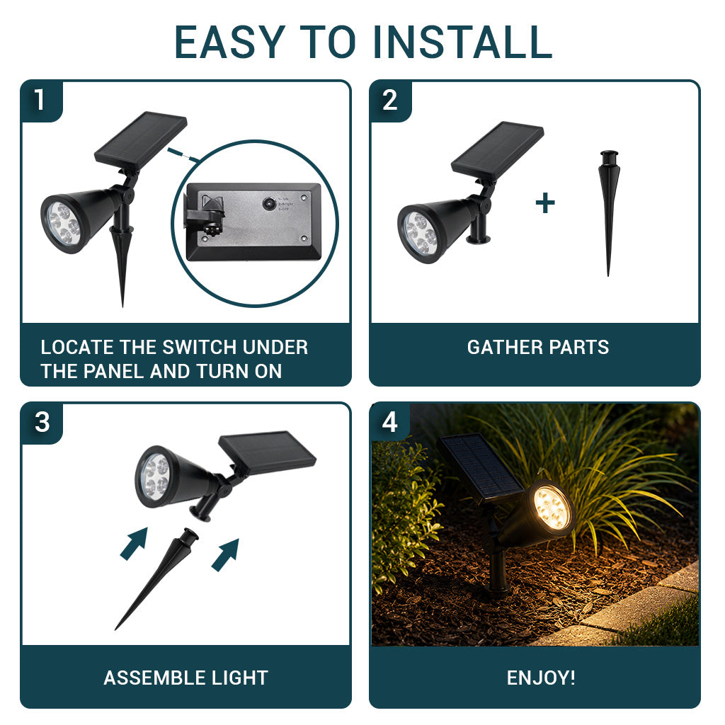 Solar-Powered 5 Lumen LED Spot Light, 2-Pack