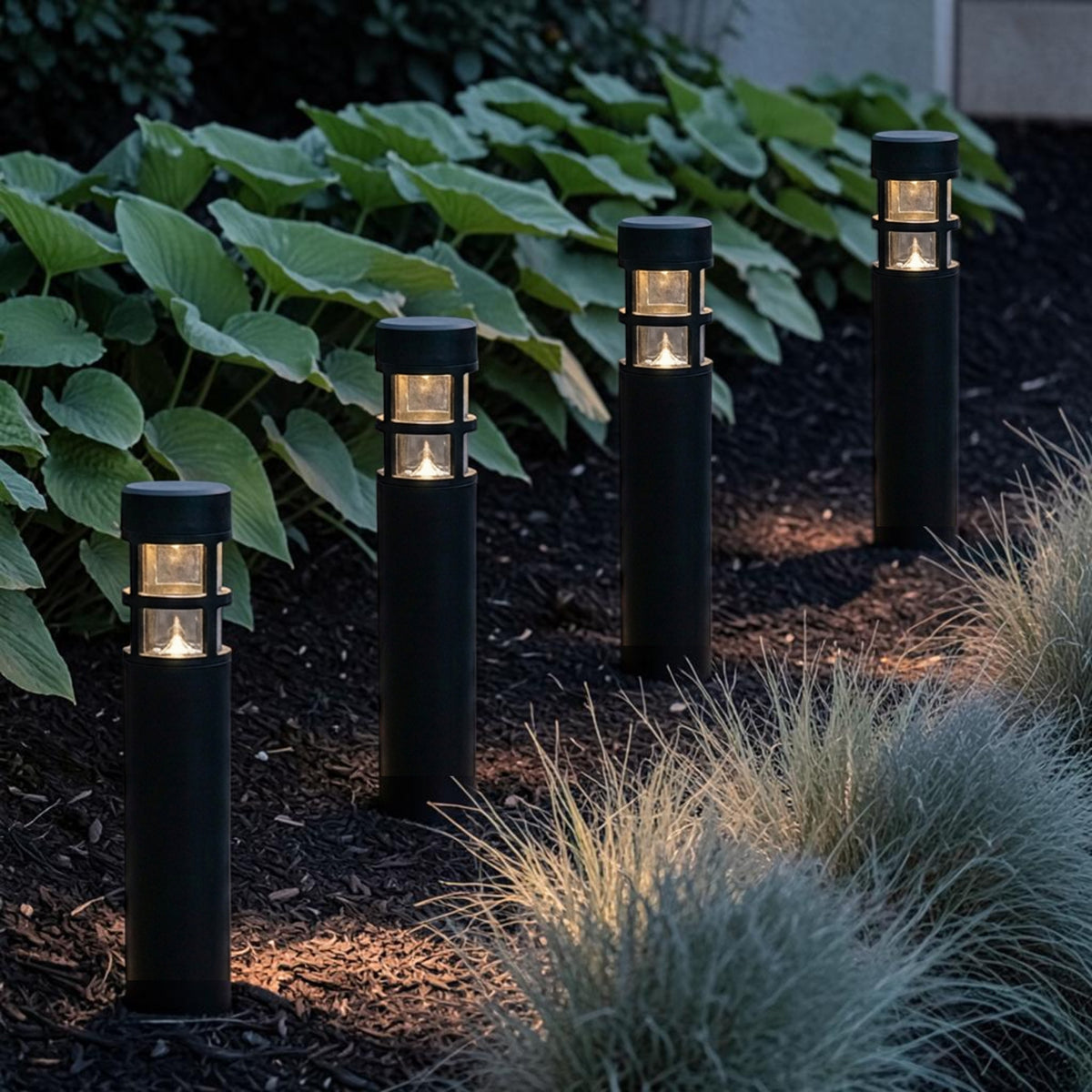 Solar-Powered LED Path Light, Bollard Style, 4-Pack