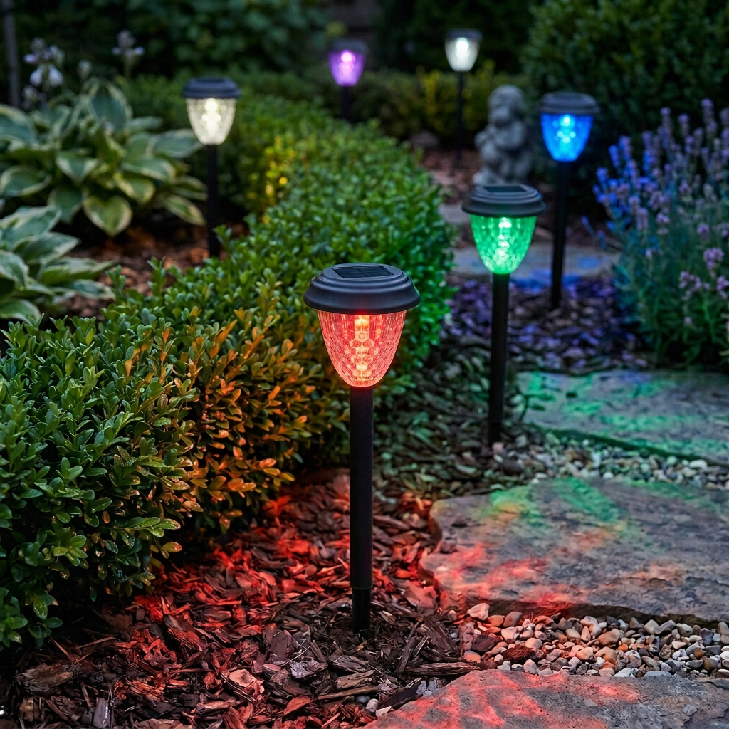 Solar-Powered LED Path Light with Color Changing, Garden Stake, 6-Pack