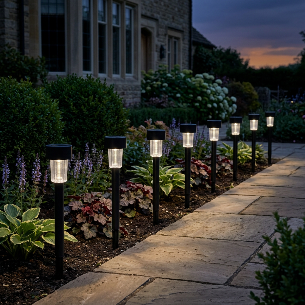 Solar-Powered LED Slim Path Light, Garden Stake Landscape Lamp, 8-Pack