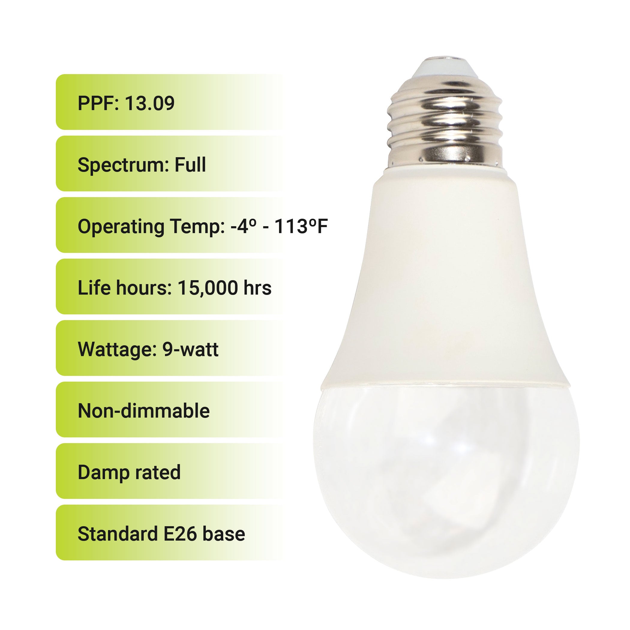 13.09 PPF 9-Watt LED Grow Light Bulb, Full Spectrum, E26
