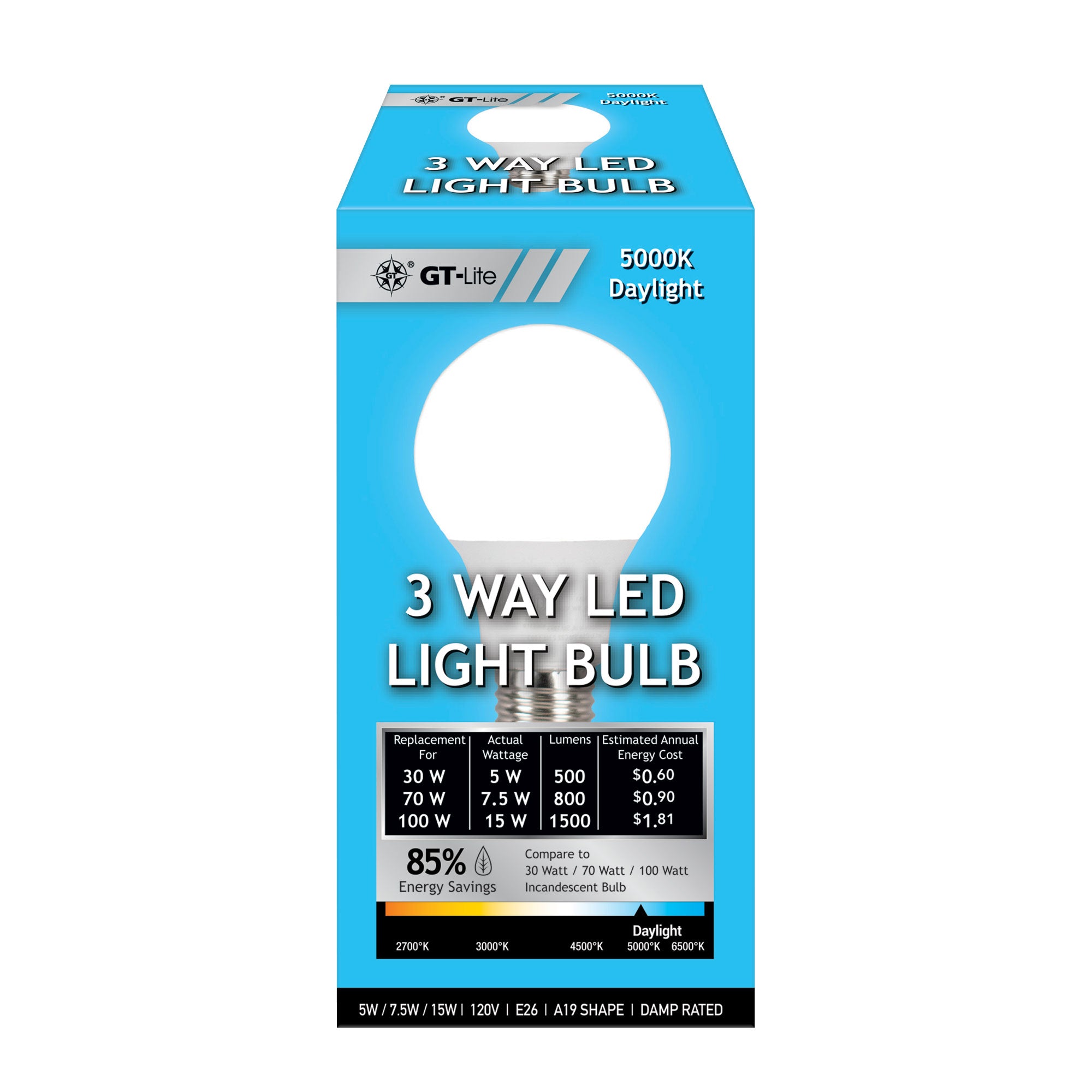 1500 Lumen LED A19 3-Way Bulb, 30/70/100-Watt Equivalent E26