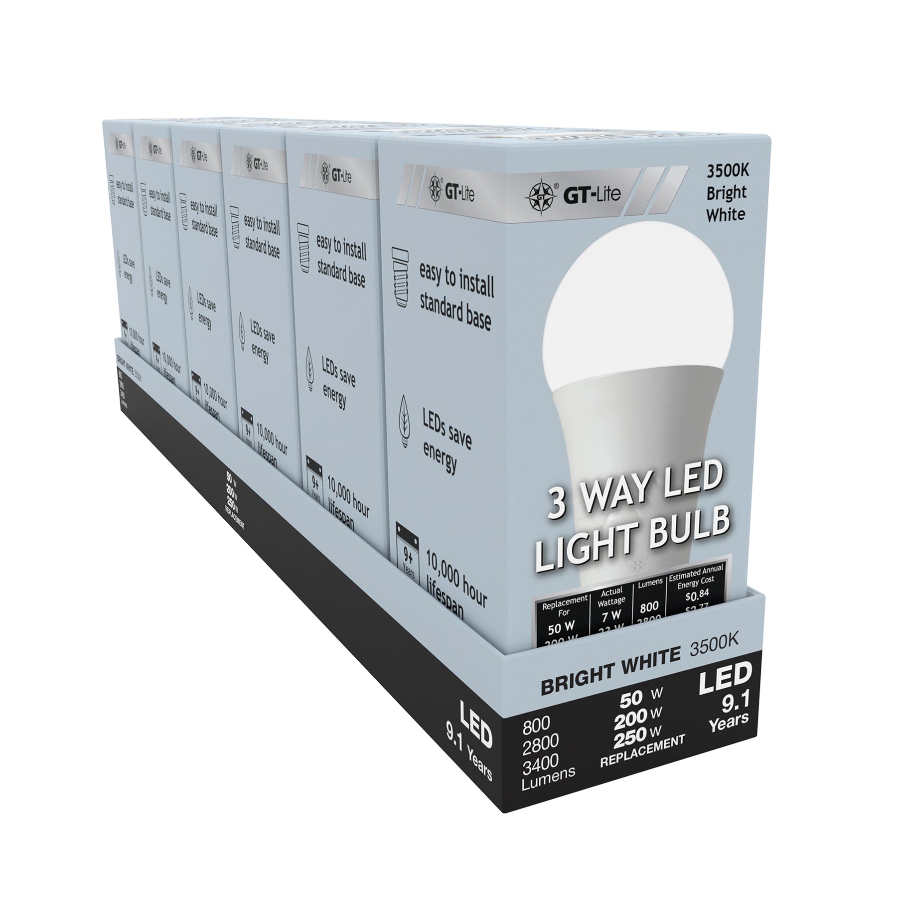 3400 Lumen LED A21 3-Way Bulb, 50/200/250-Watt Equivalent E26