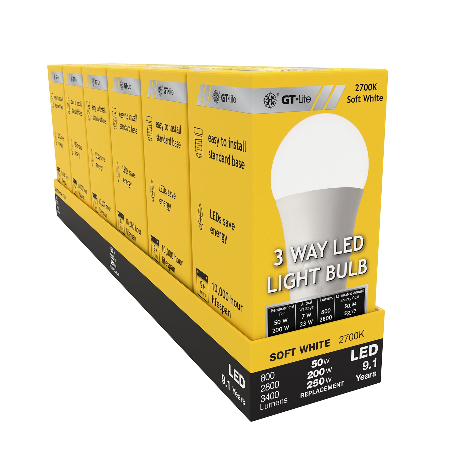 3400 Lumen LED A21 3-Way Bulb, 50/200/250-Watt Equivalent E26