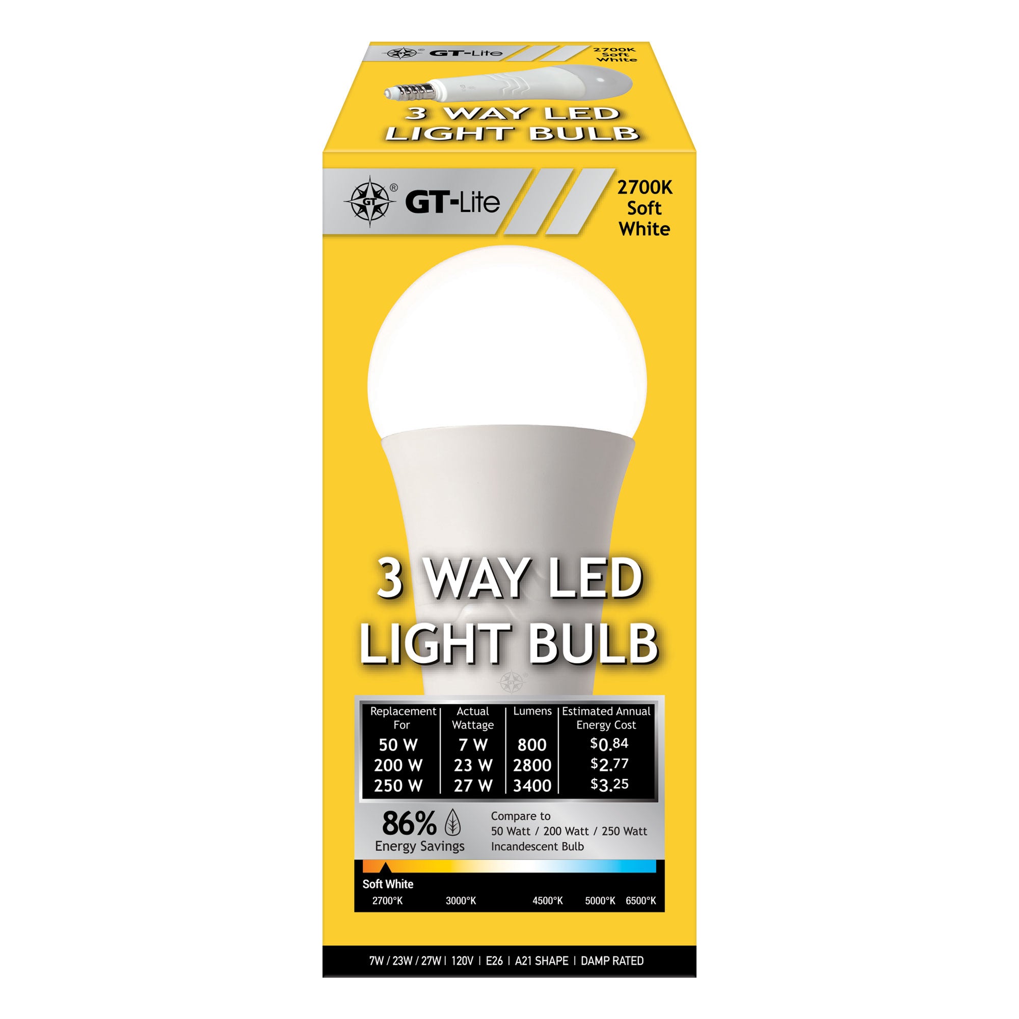 3400 Lumen LED A21 3-Way Bulb, 50/200/250-Watt Equivalent E26