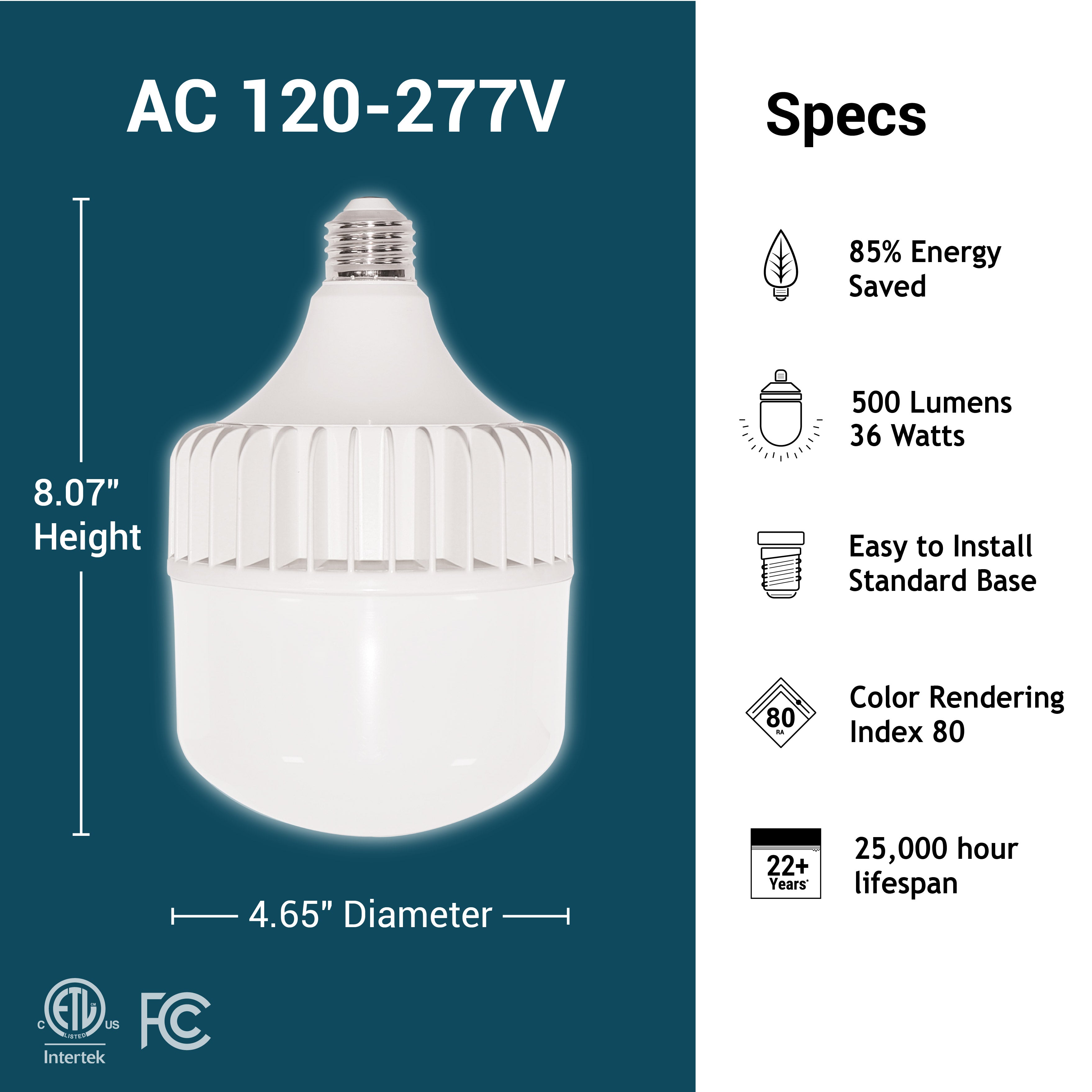 5000 Lumen LED Utility Light Bulb, E26