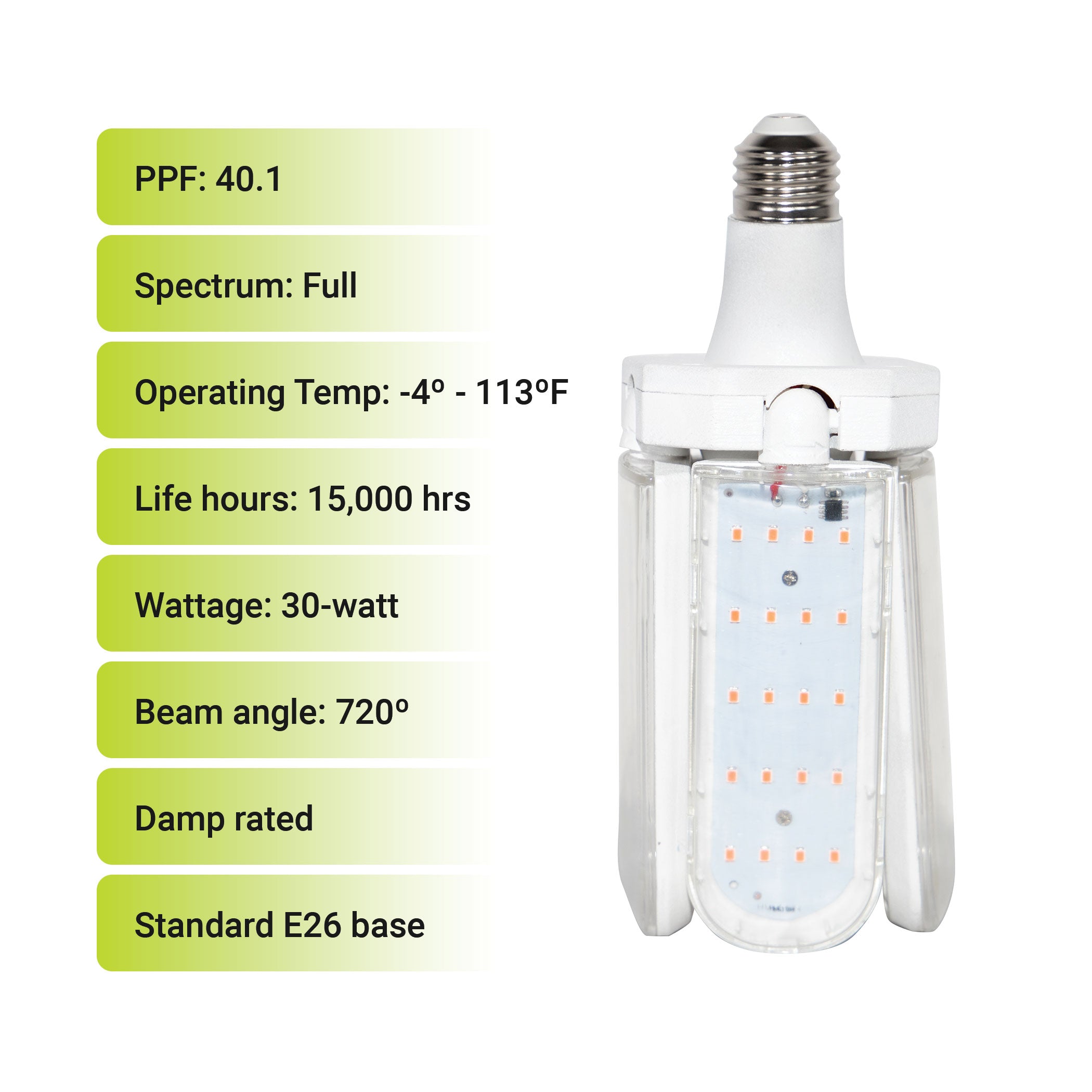 40.1 PPF 27-Watt Adjustable 4-Panel LED Grow Light Bulb, E26