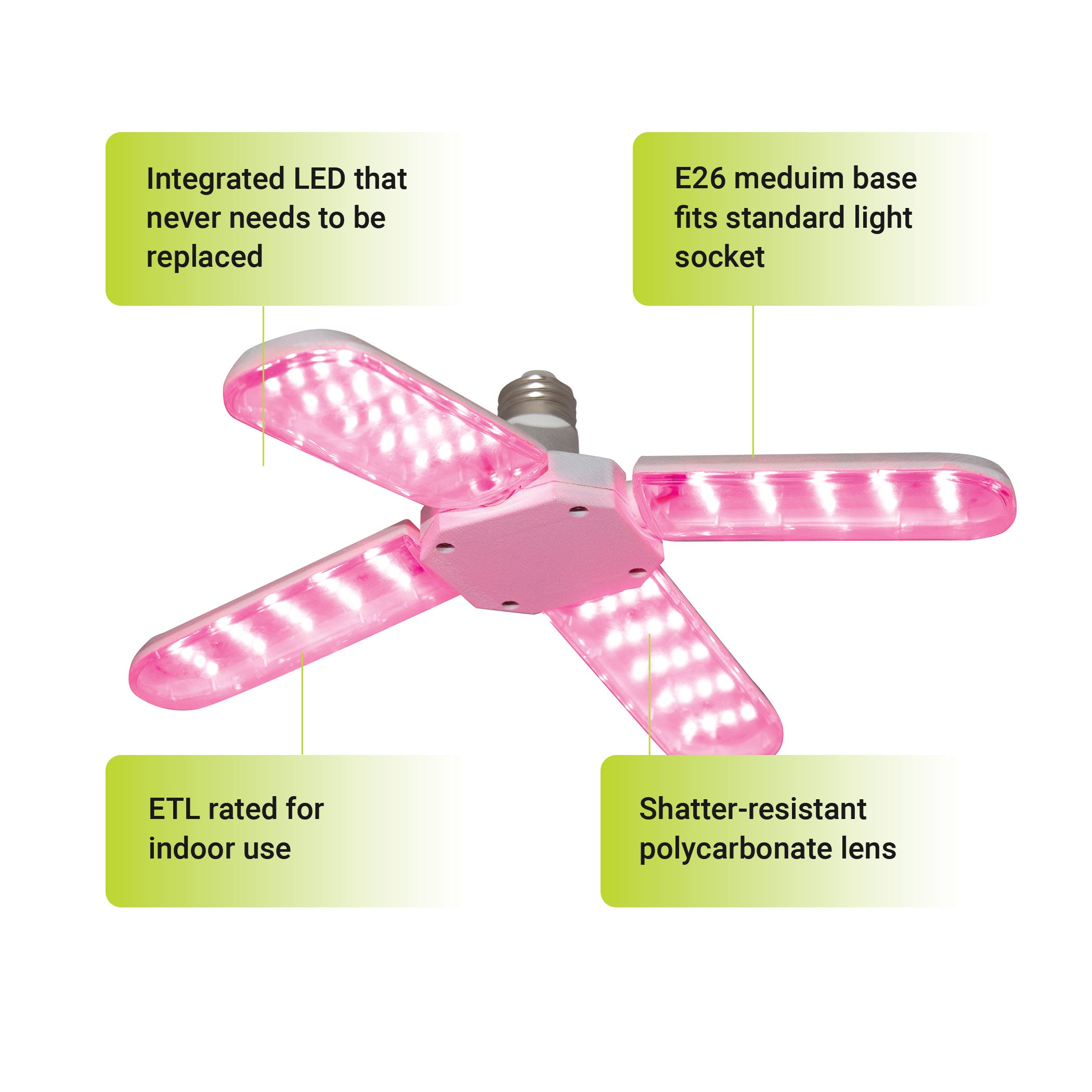 40.1 PPF 27-Watt Adjustable 4-Panel LED Grow Light Bulb, E26