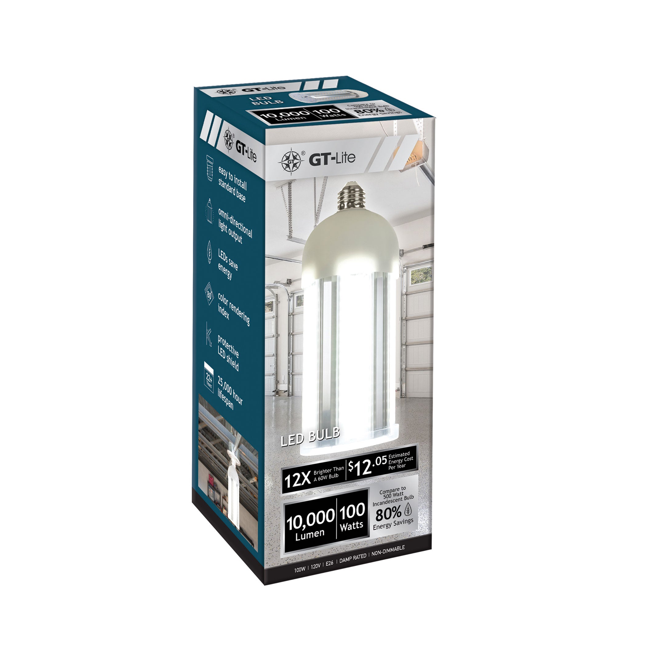 10,000 Lumen LED Corn Cob Bulb, 100-Watt, 500-Watt Equivalent, 5000K Daylight, E26