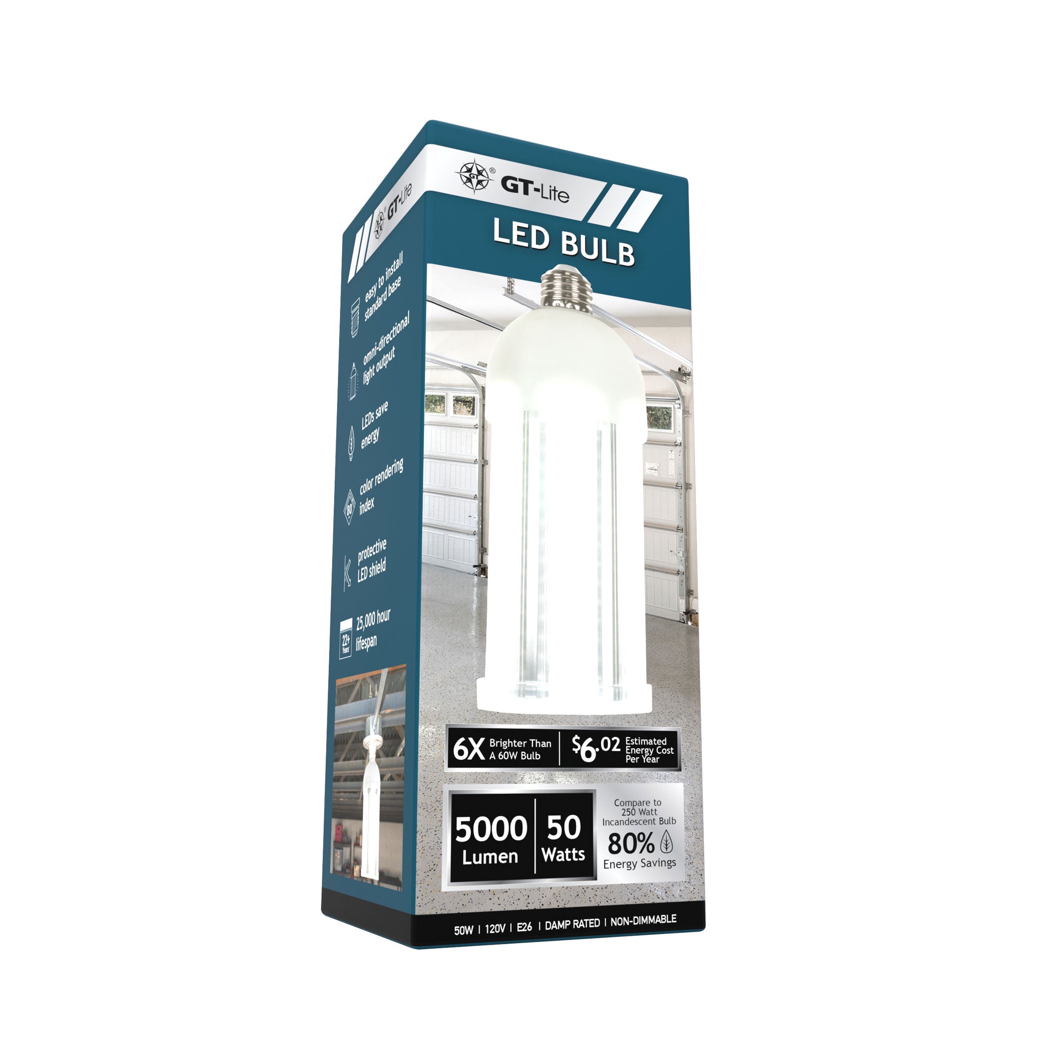 5000 Lumen LED Corn Cob Bulb, 50-Watt, 250-Watt Equivalent, 5000K Daylight, E26