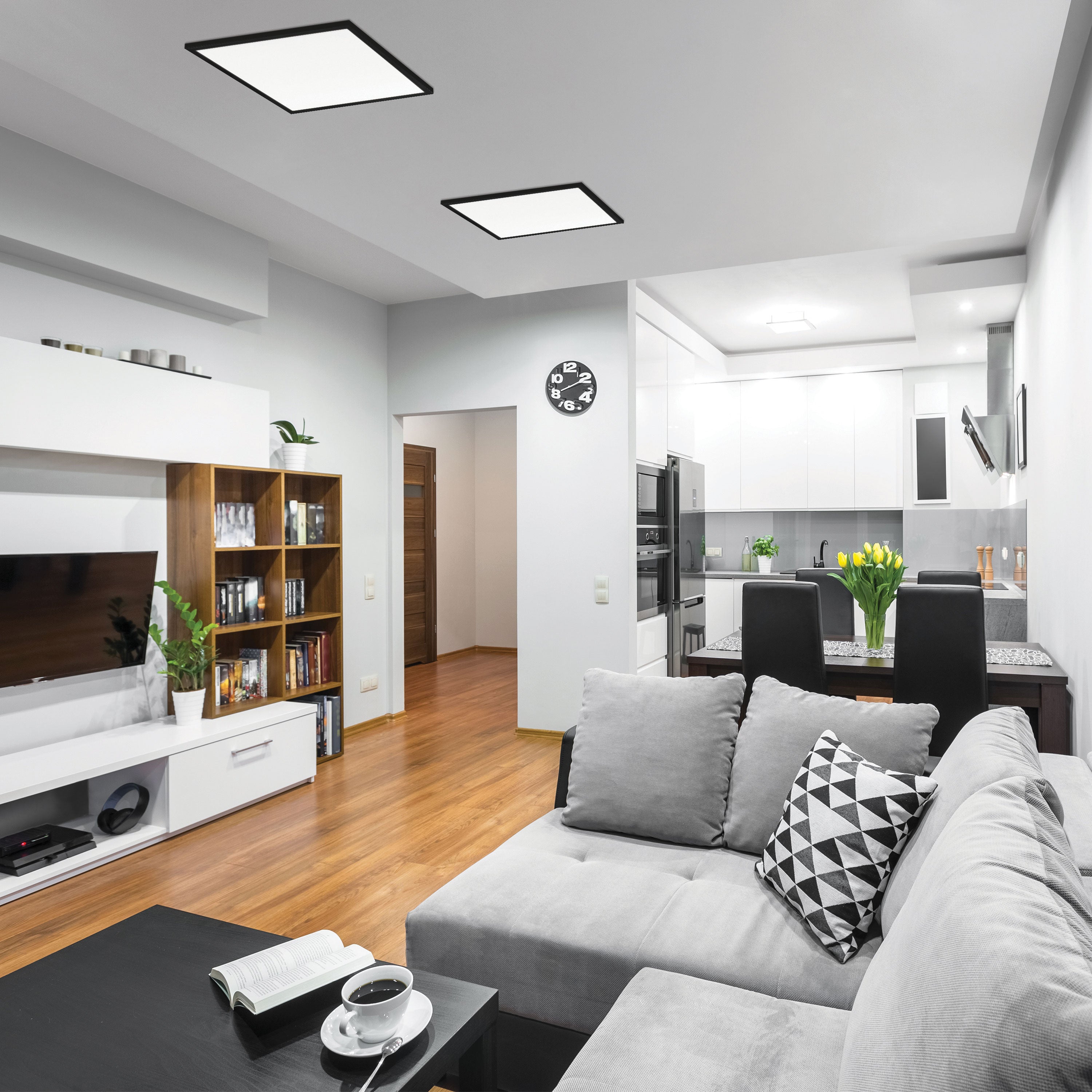 2 ft. x 2 ft. 4200 Lumen LED Flat Panel Ceiling Flush Mount Light, Black/White, 2-Pack