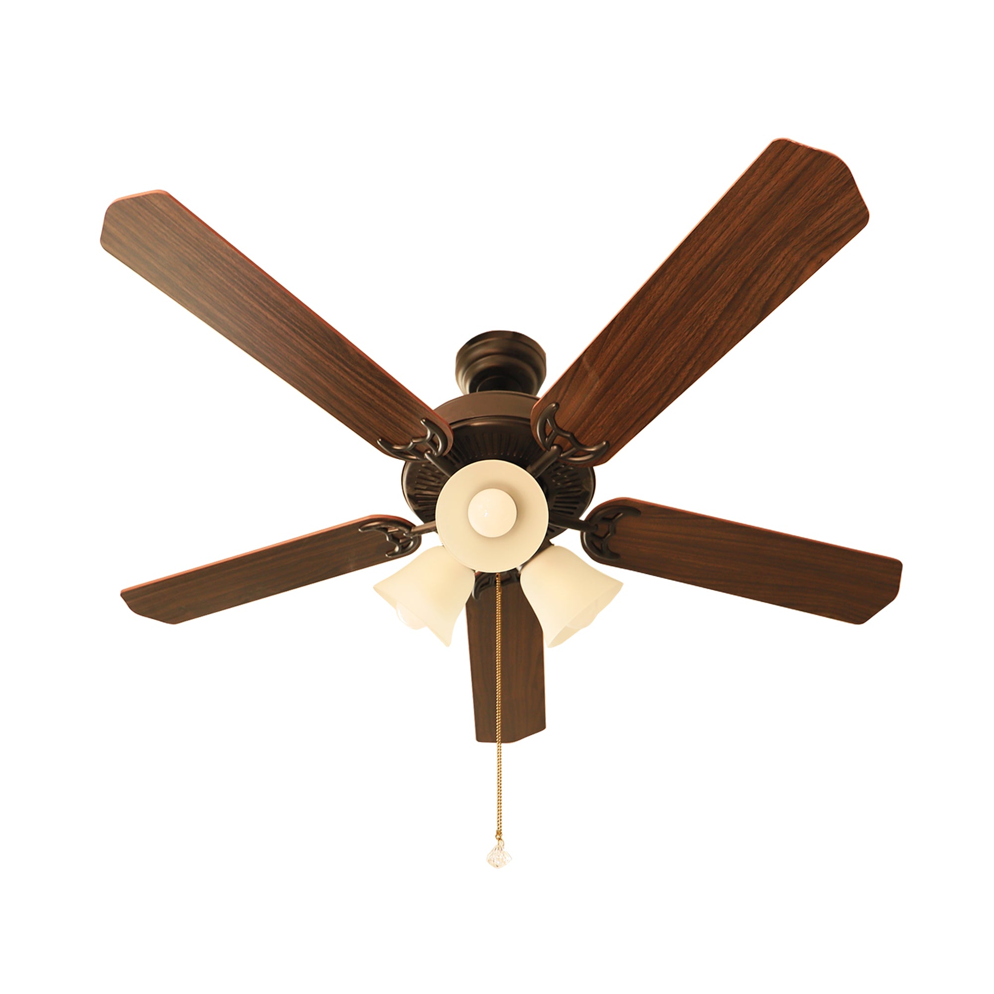 GT-Lite 52" indoor ceiling fan with 5 wooden domestic blades, 3 frosted glass light kit
