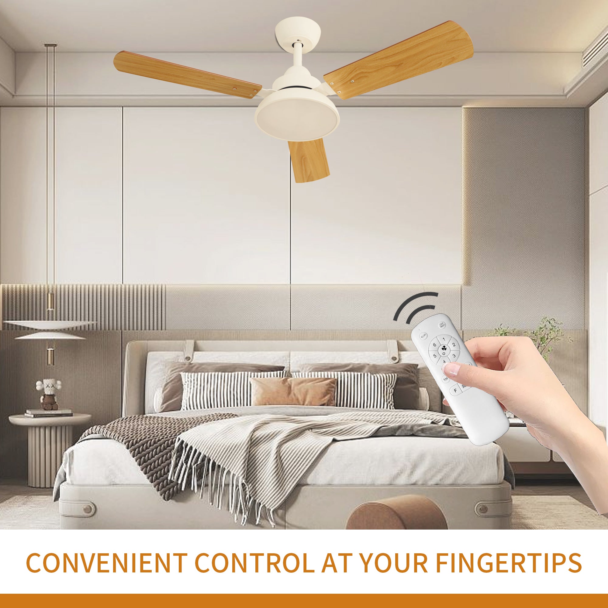 GT-Lite modern ceiling fan with light, 3-blade ceiling fan with lighted remote control, 6-speed, 3-color lighting, timer, reverse airflow