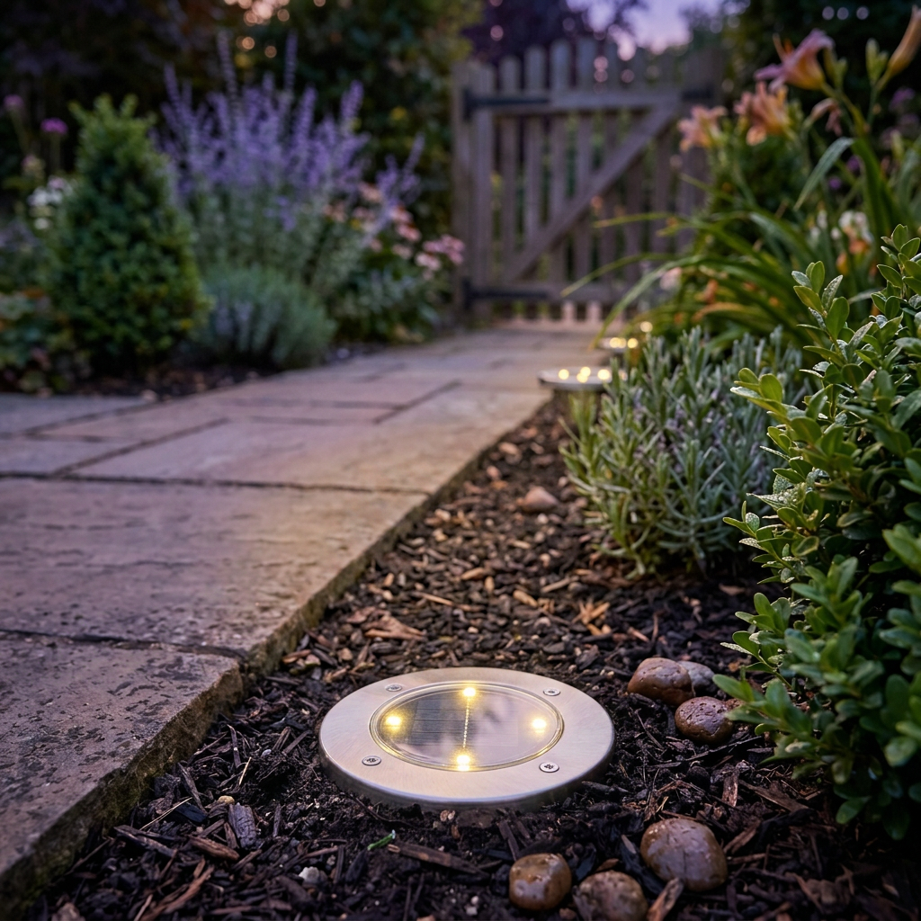 Solar-Powered LED Ground Light, Stainless Steel, 4-Pack