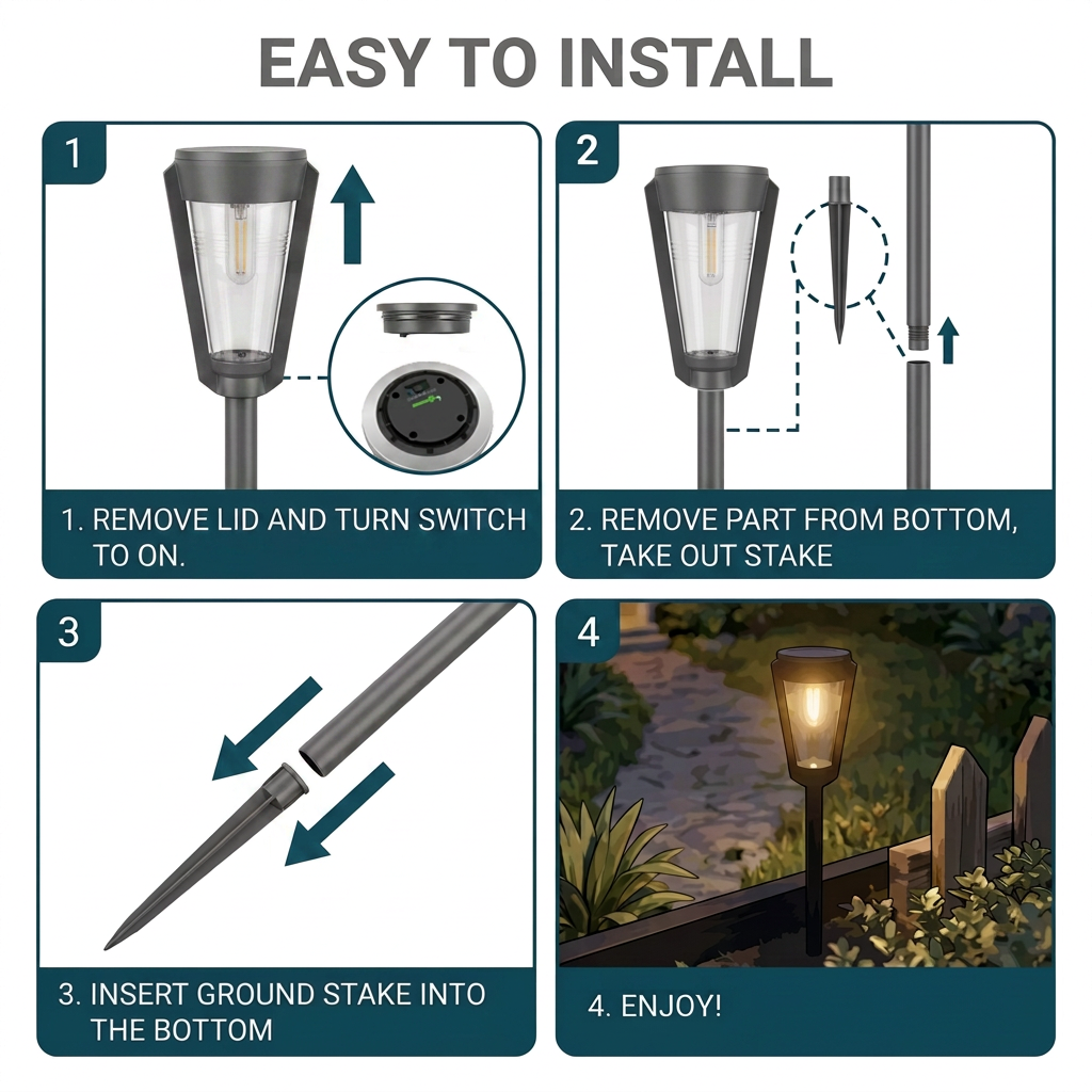 Solar-Powered LED Filament Path Light, Garden Stake Landscape Lamp, 2-Pack