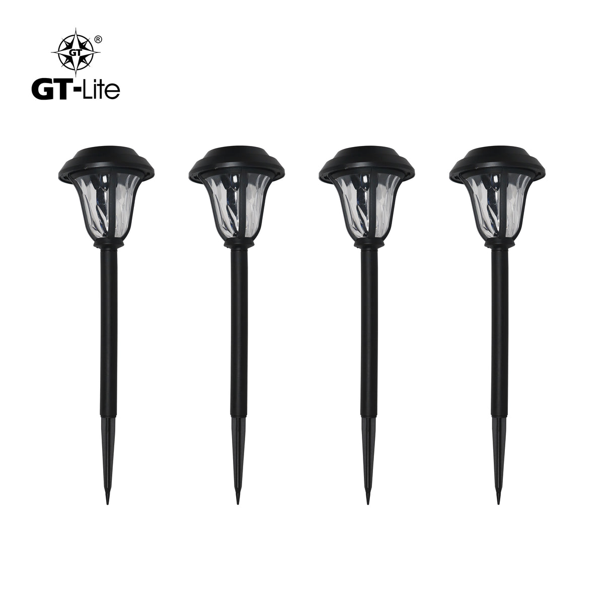 Solar-Powered LED Beveled Path Light, Garden Stake Landscape Lamp, 4-Pack