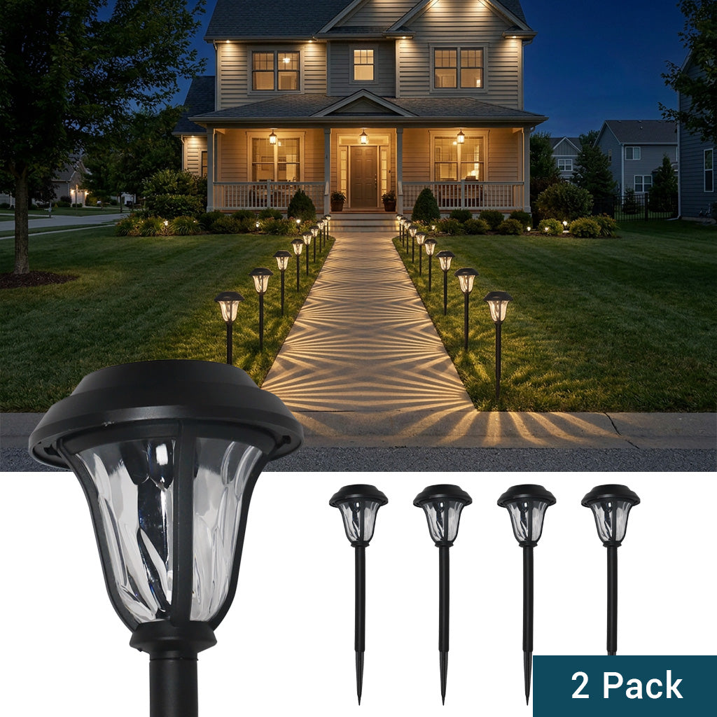 Solar-Powered LED Beveled Path Light, Garden Stake Landscape Lamp, 4-Pack