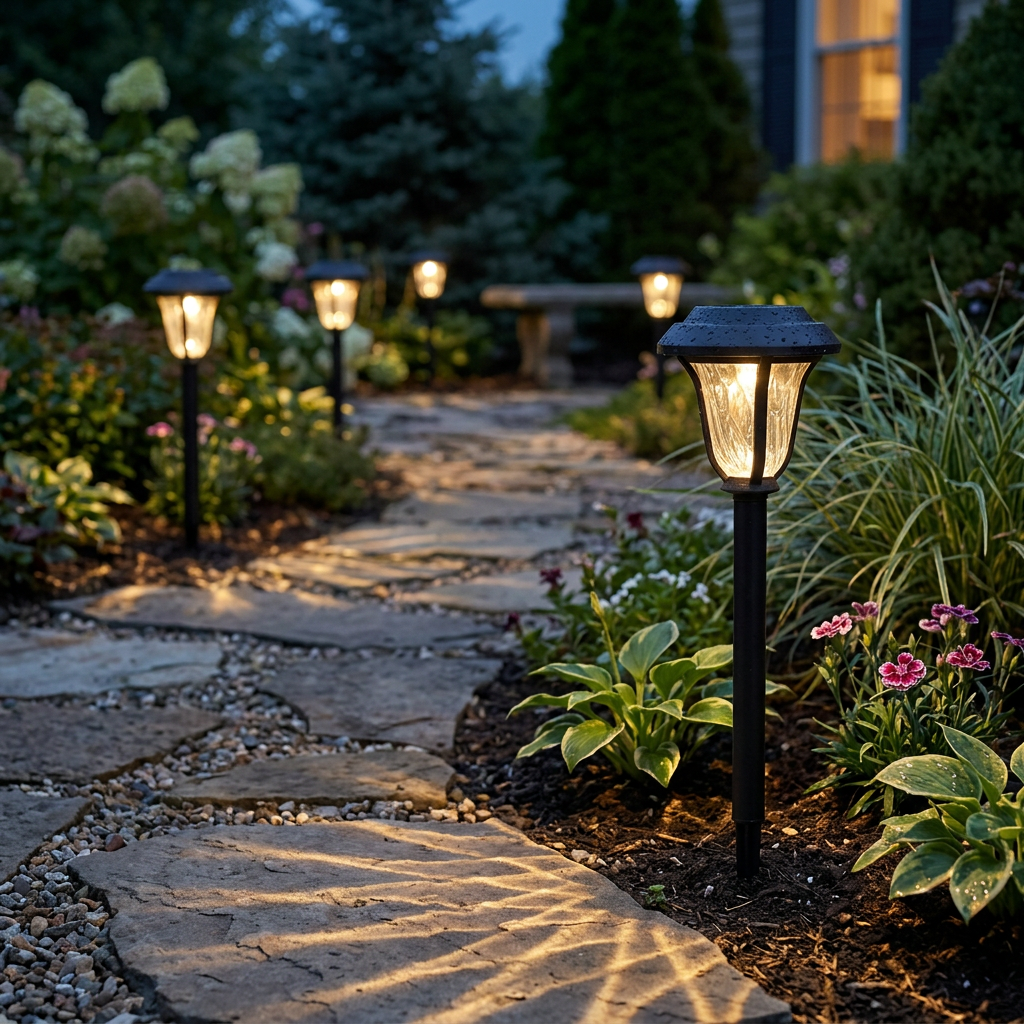 Solar-Powered LED Beveled Path Light, Garden Stake Landscape Lamp, 4-Pack