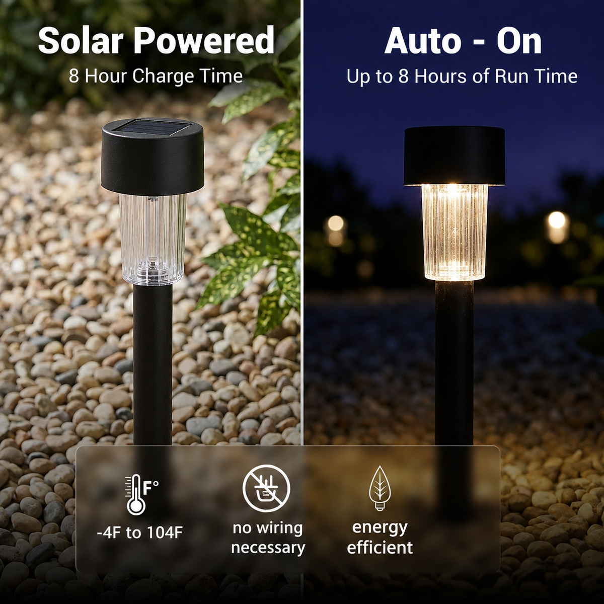 Solar-Powered LED Slim Path Light, Garden Stake Landscape Lamp, 8-Pack