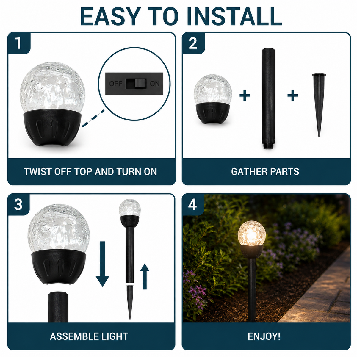 Solar-Powered LED Path Light, Crackle Glass Ball