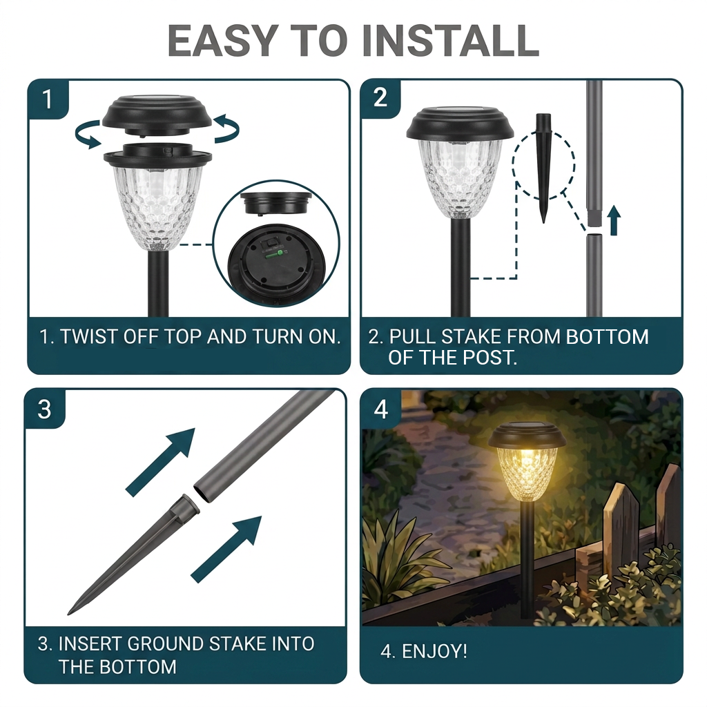 Solar-Powered LED Path Light with Color Changing, Garden Stake, 6-Pack