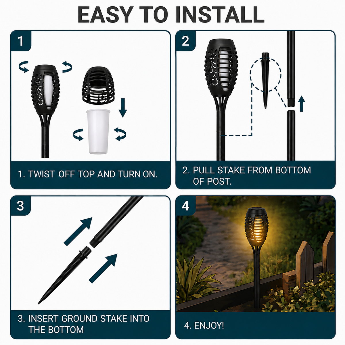 Solar LED Mini Torch Path Light, Garden Stake, 6-Pack