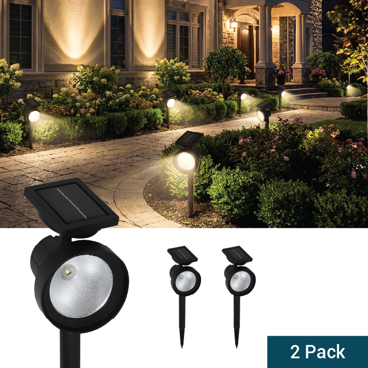 Solar-Powered 20 Lumen LED Spot Light, 2-Pack