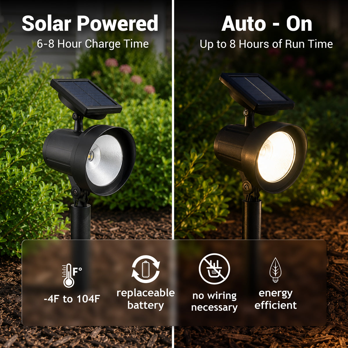 Solar-Powered 20 Lumen LED Spot Light, 2-Pack