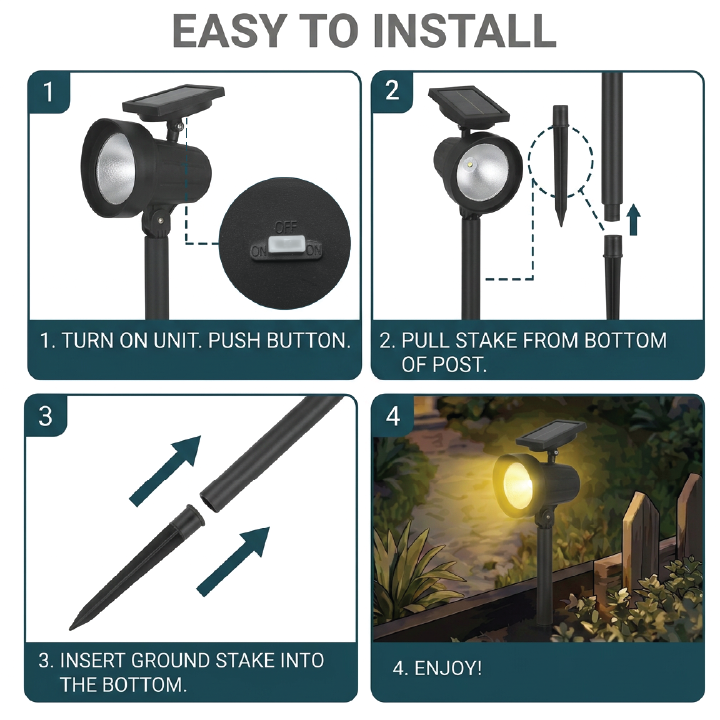 Solar-Powered 20 Lumen LED Spot Light, 2-Pack