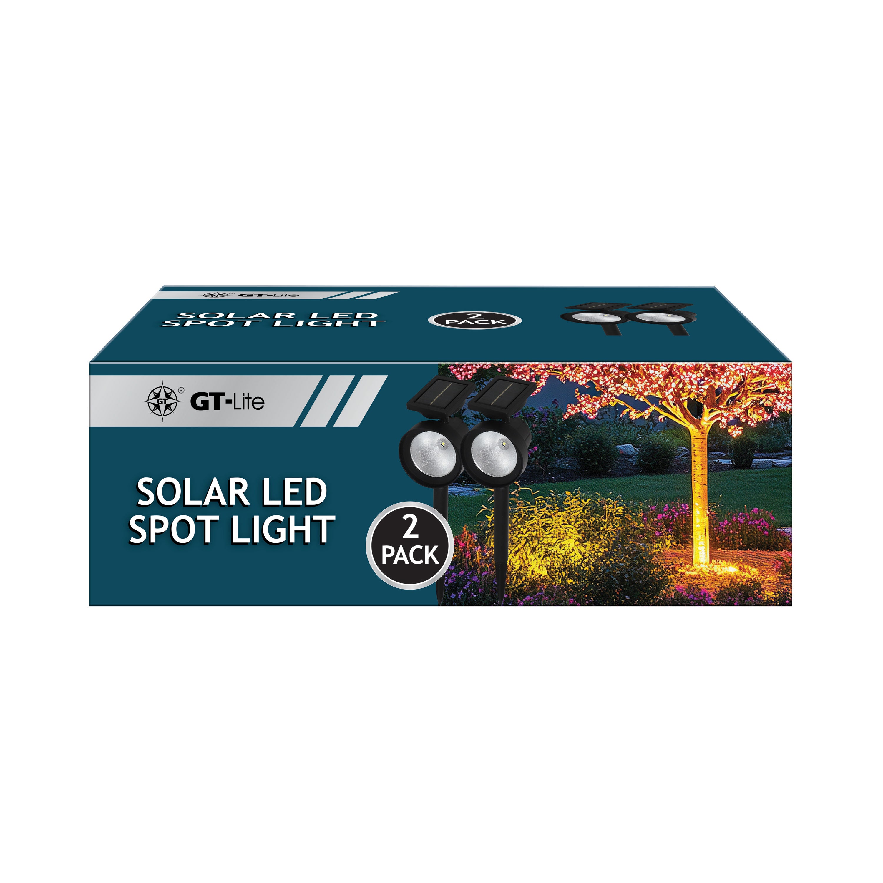 Solar-Powered 20 Lumen LED Spot Light, 2-Pack
