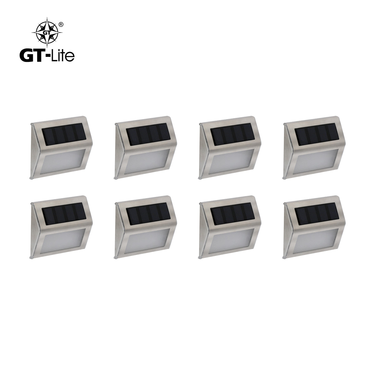 Solar-Powered LED Wedge Step Light Silver, 8-Pack
