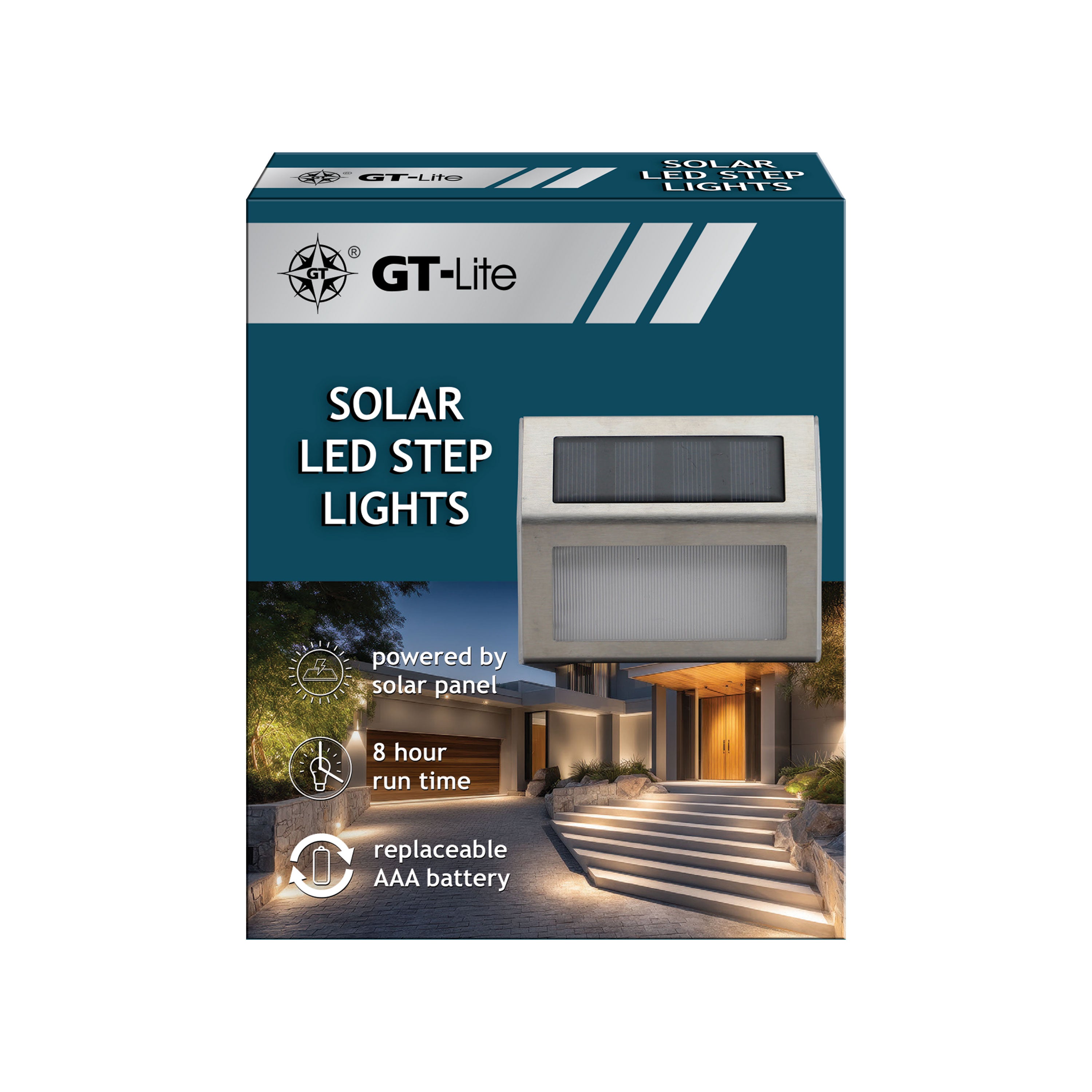 Solar-Powered LED Wedge Step Light Silver, 8-Pack