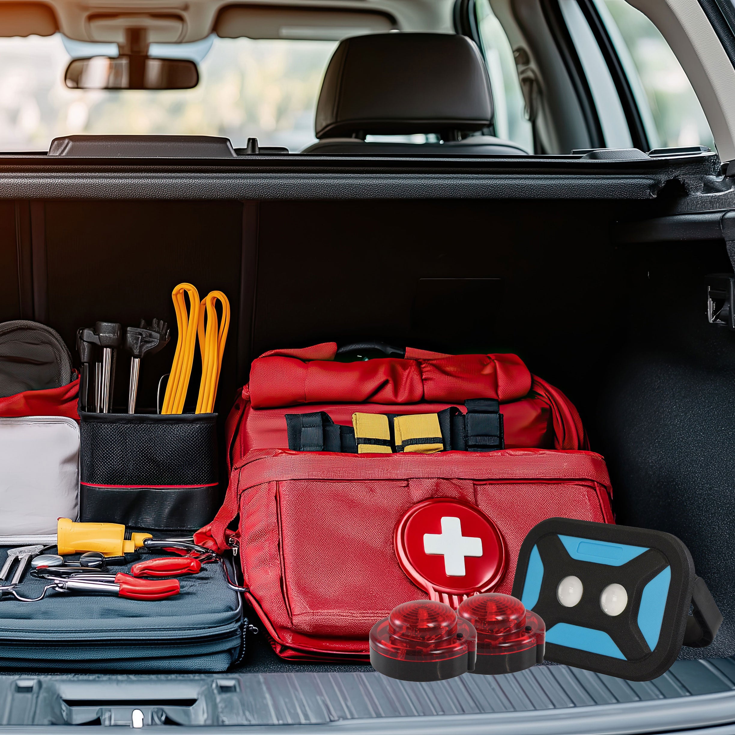 Red Emergency Beacon and Portable LED Rechargeable Work Light Bundle