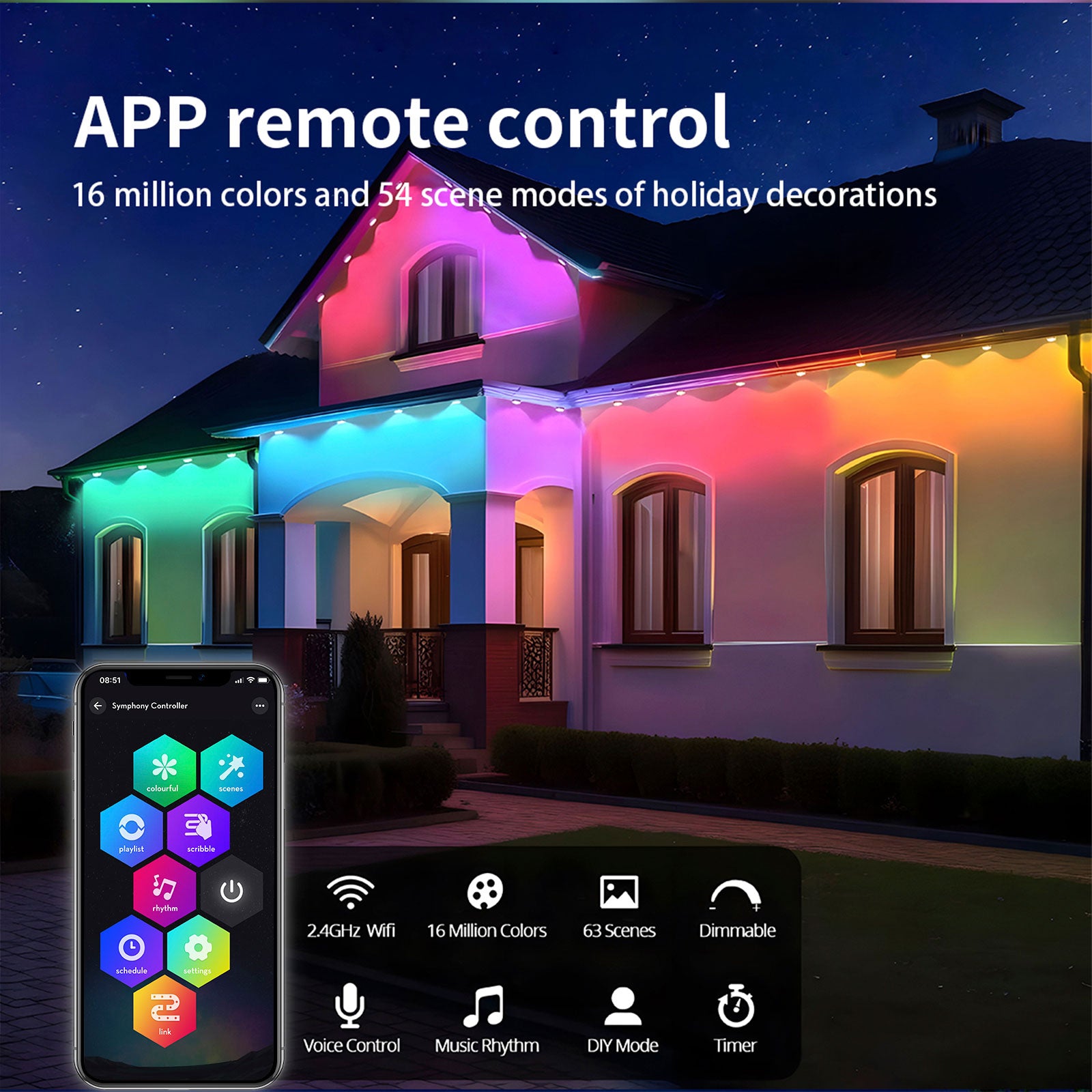 50 ft. Smart LED Eaves Light IP67 Waterproof, App-Controlled with DIY Scenes & Music Sync