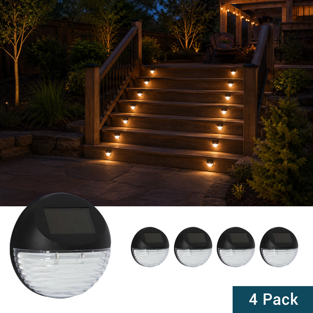 Solar-Powered LED Round Wedge Light, 4-Pack