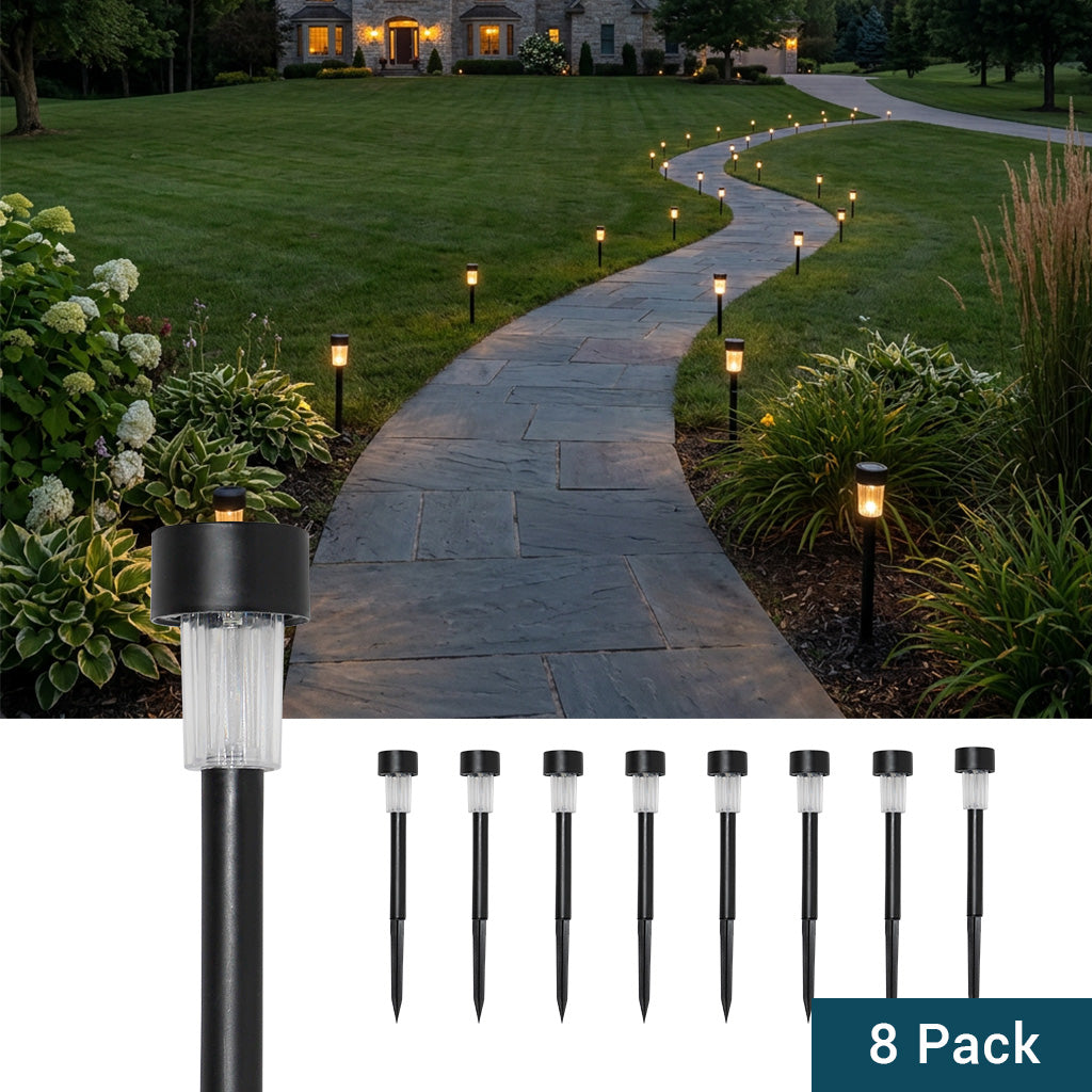 Solar-Powered LED Slim Path Light, Garden Stake Landscape Lamp, 8-Pack