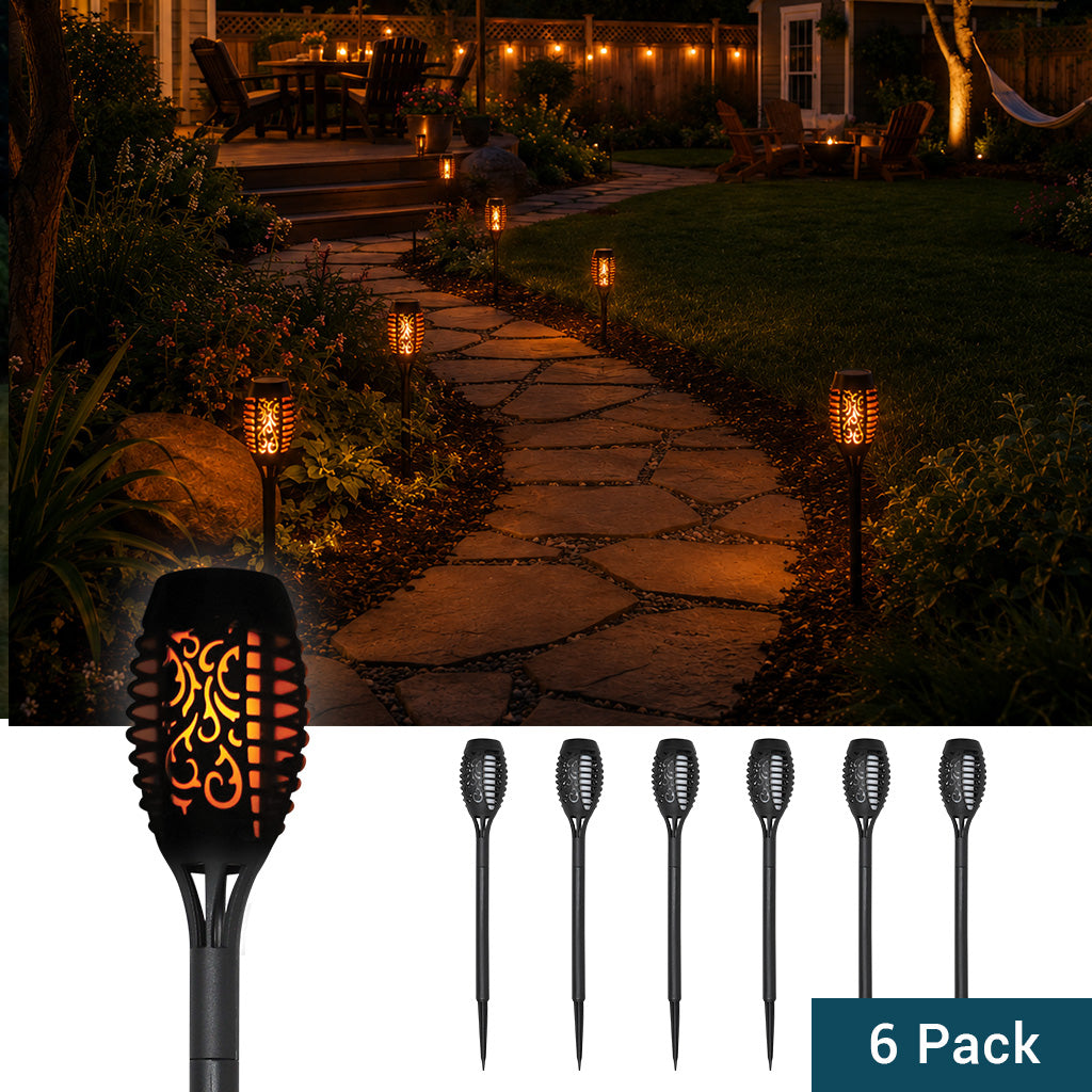 Solar LED Mini Torch Path Light, Garden Stake, 6-Pack