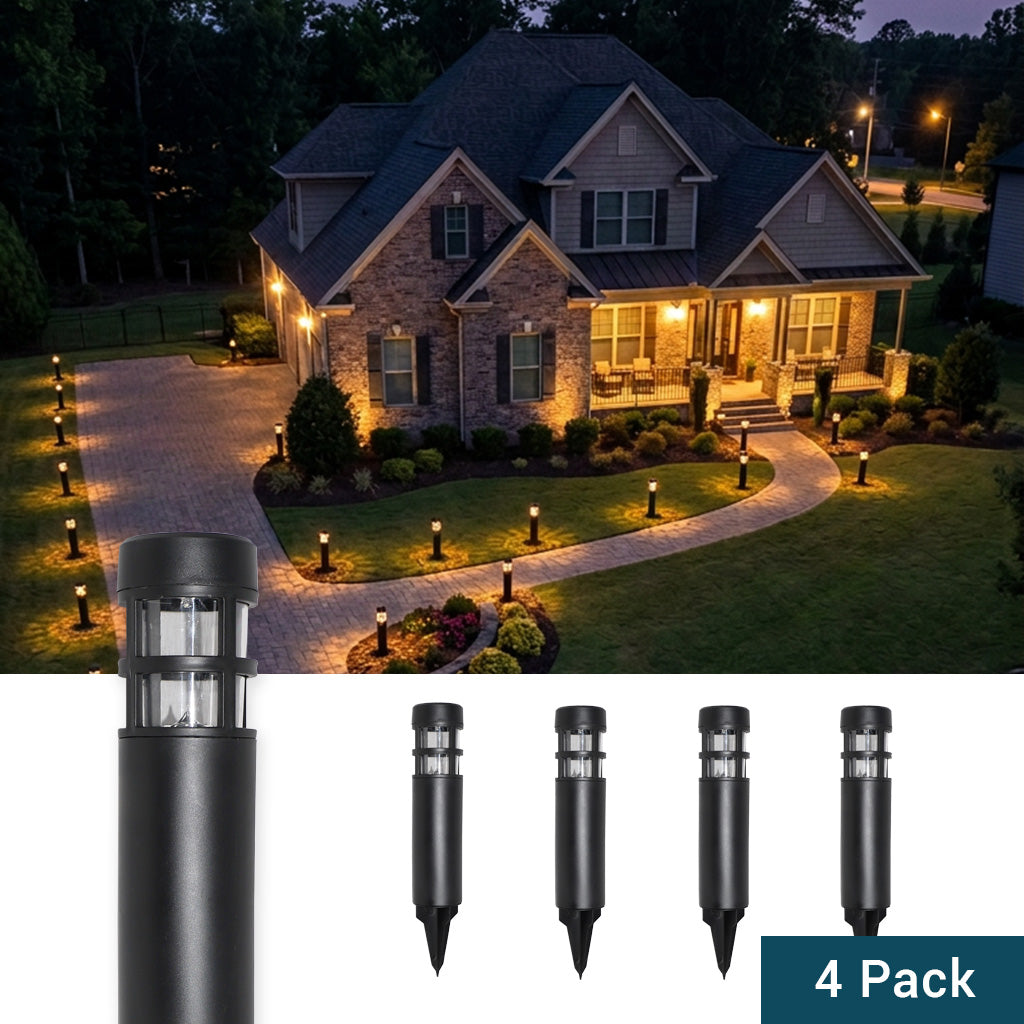 Solar-Powered LED Path Light, Bollard Style, 4-Pack