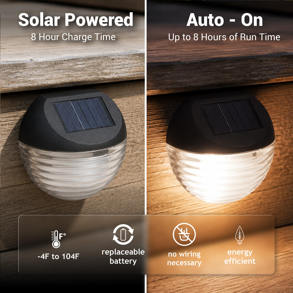 Solar-Powered LED Round Wedge Light, 4-Pack