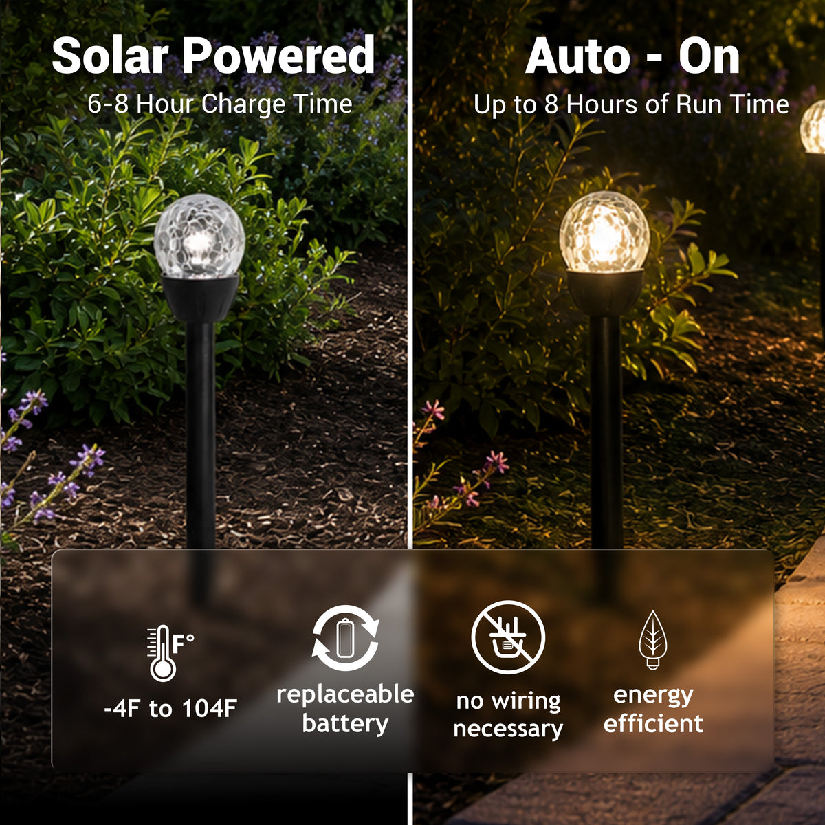 Solar-Powered LED Path Light, Crackle Glass Ball