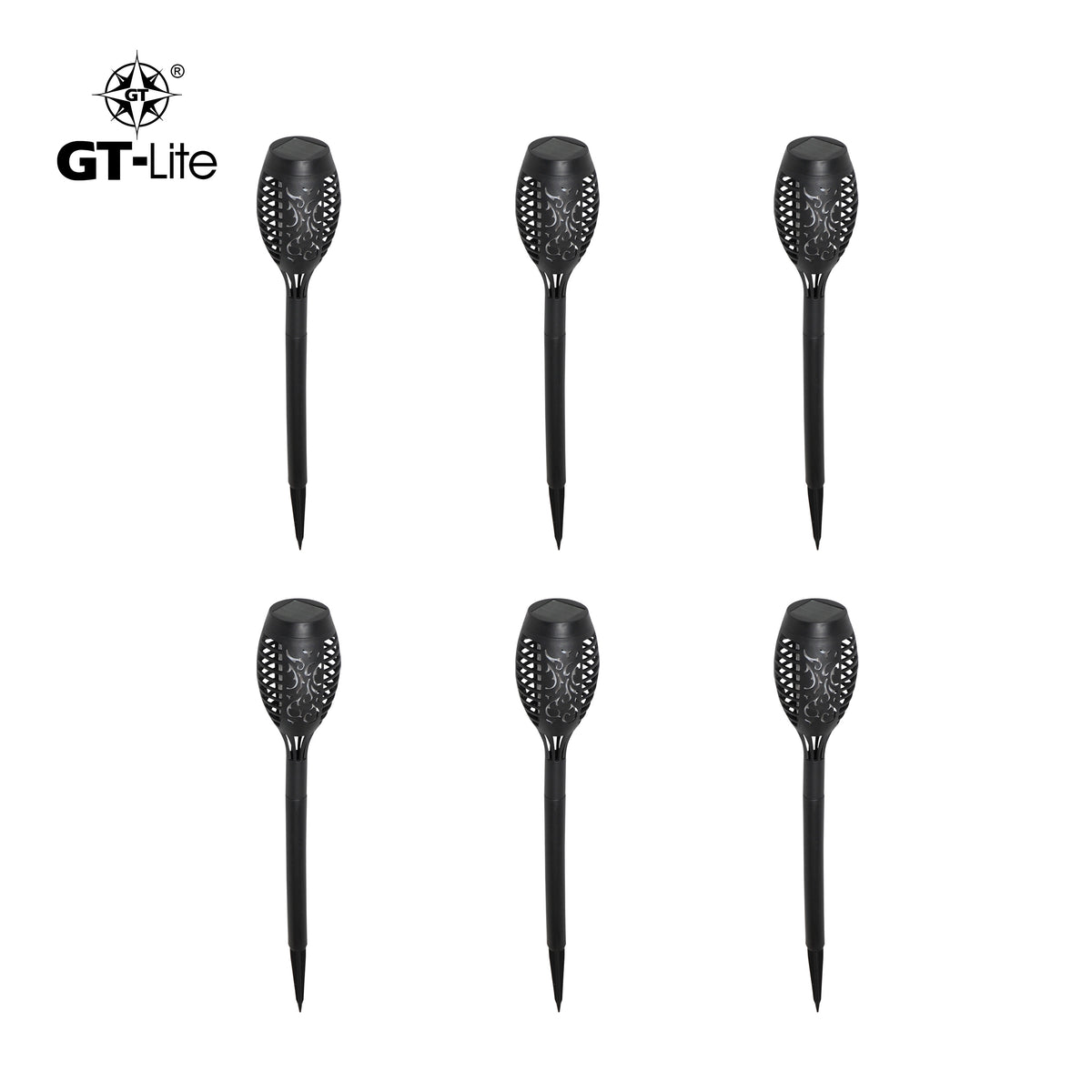 Solar LED Mini Torch Path Light, Garden Stake, 6-Pack