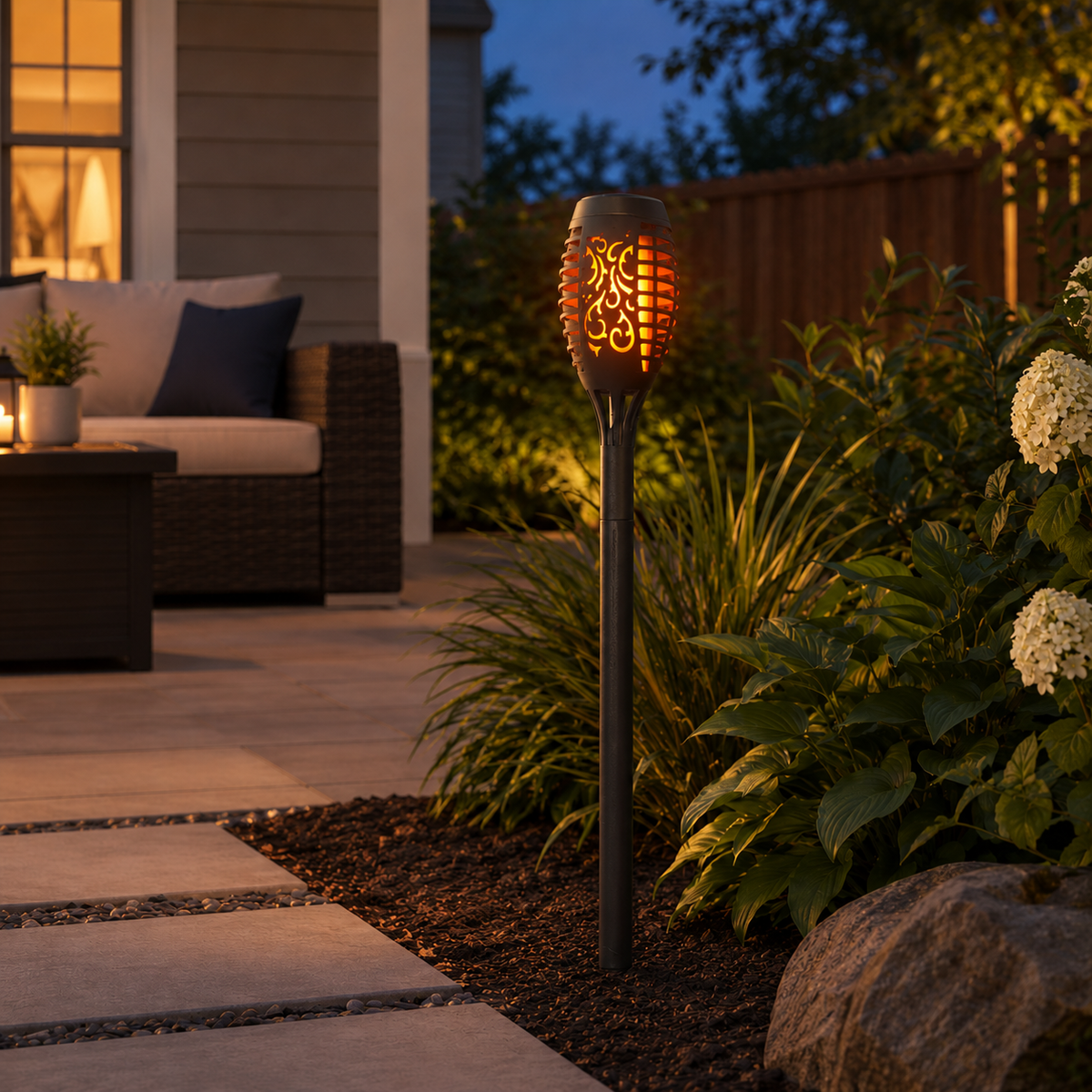 Solar LED Mini Torch Path Light, Garden Stake, 6-Pack