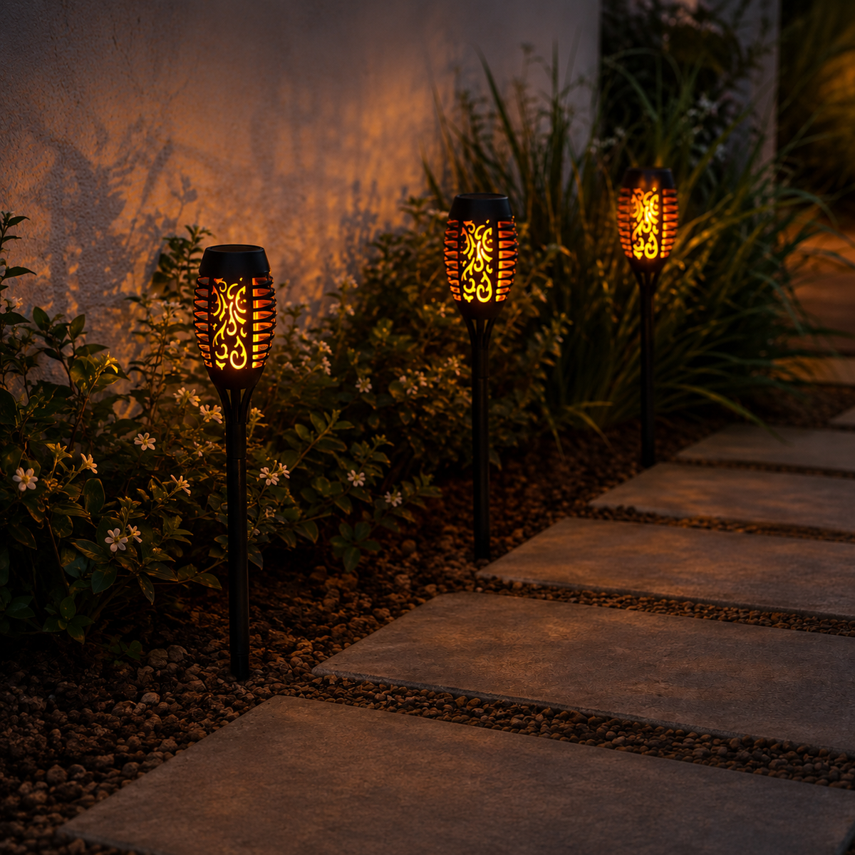 Solar LED Mini Torch Path Light, Garden Stake, 6-Pack