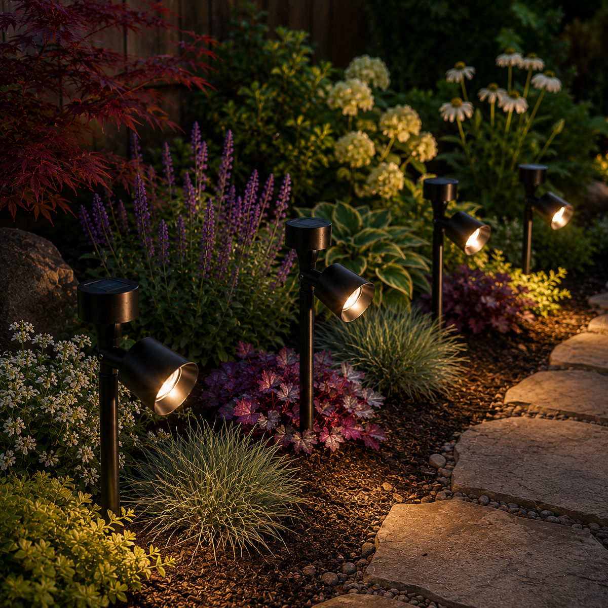 Solar-Powered Adjustable Angle LED Spot Light, 4-Pack