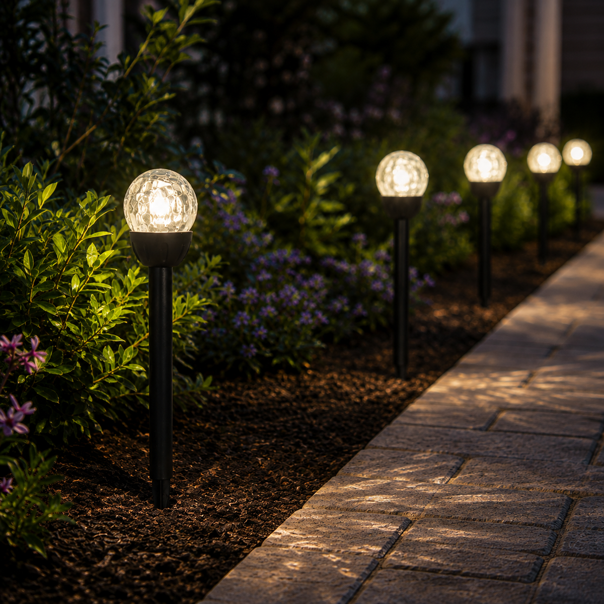 Solar-Powered LED Path Light, Crackle Glass Ball