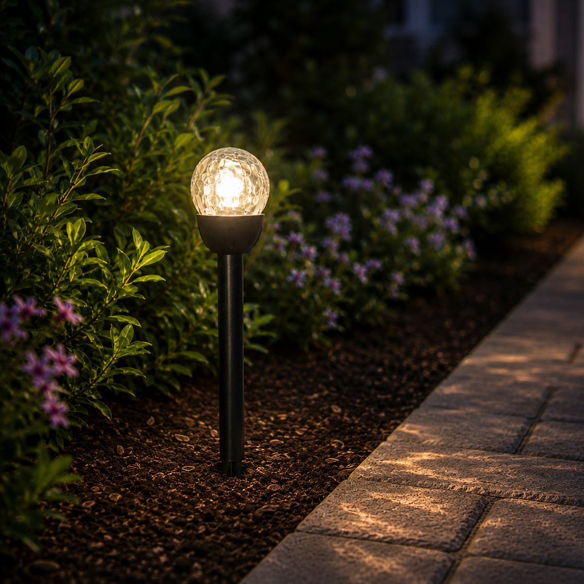 Solar-Powered LED Path Light, Crackle Glass Ball