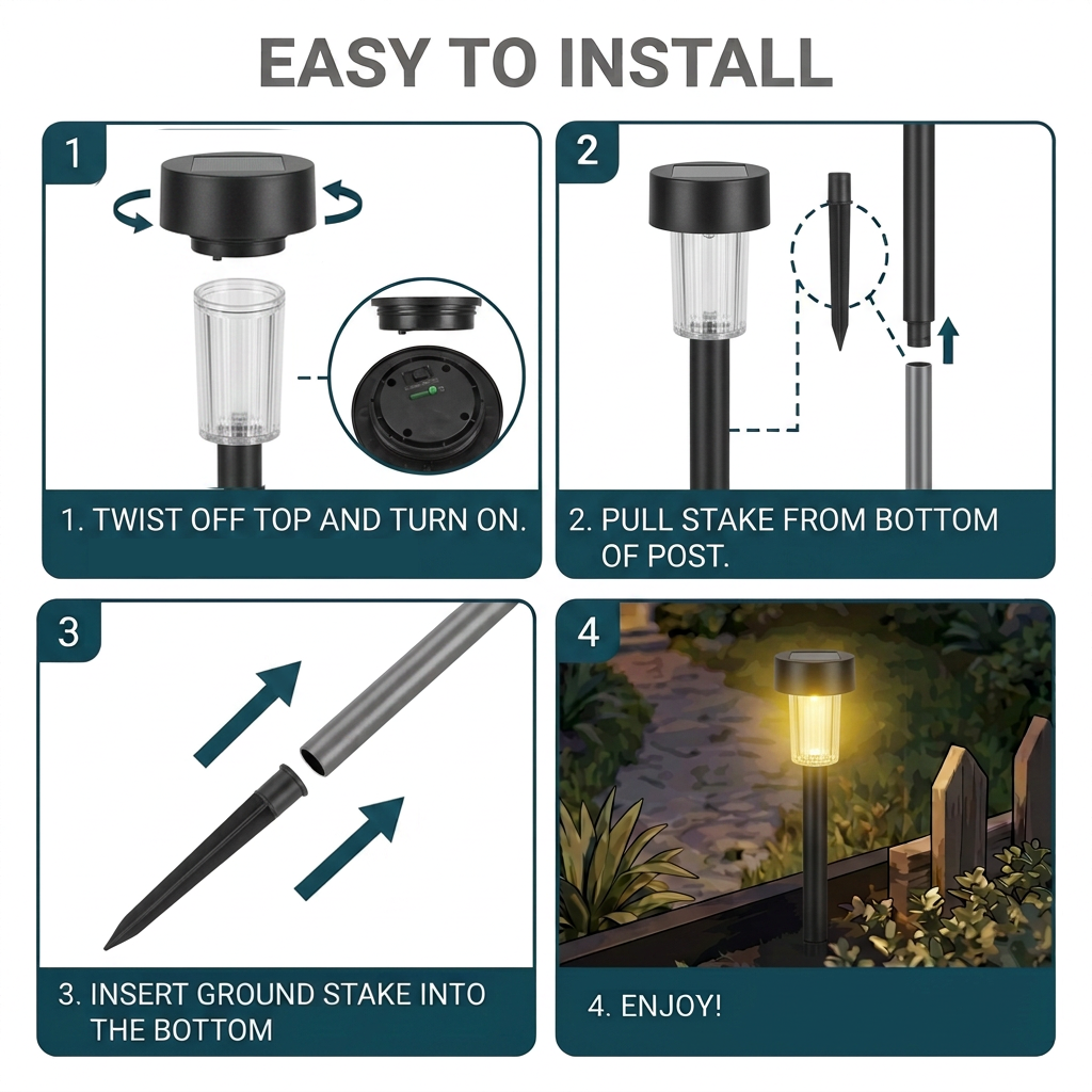 Solar-Powered LED Slim Path Light, Garden Stake Landscape Lamp, 8-Pack