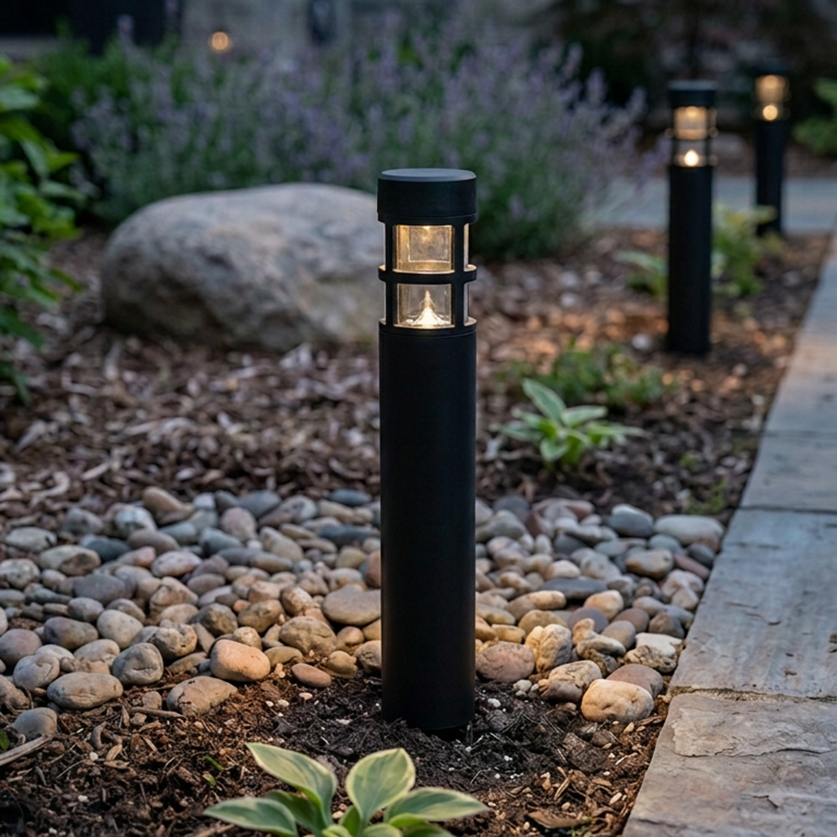 Solar-Powered LED Path Light, Bollard Style, 4-Pack