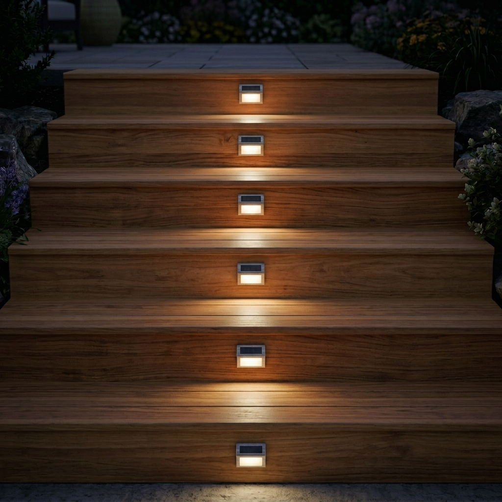 Solar-Powered LED Wedge Step Light Silver, 8-Pack